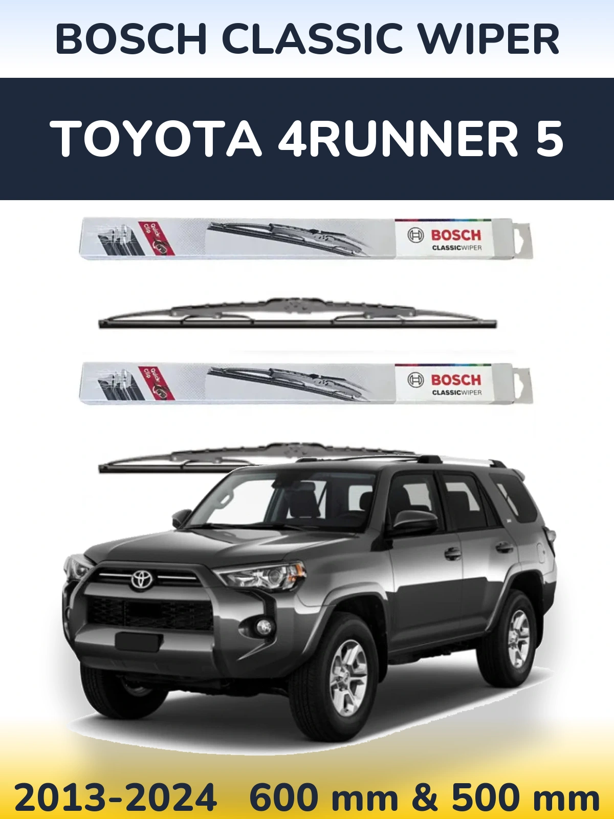 Sada předních stěračů BOSCH Classic Wiper 600 a 500 mm pro Toyota 4Runner 5 2013-2024