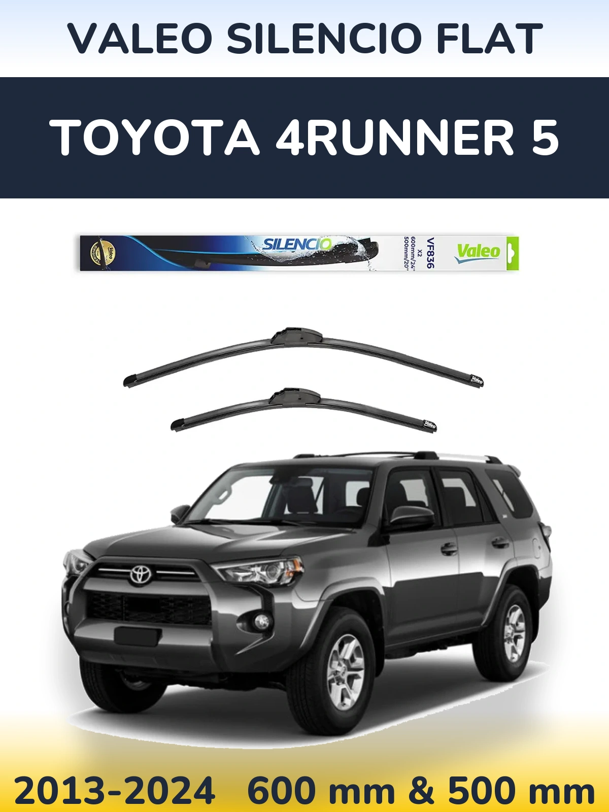 Sada předních stěračů Valeo Silencio Flat 600 a 500 mm pro Toyota 4Runner 5 2013-2024