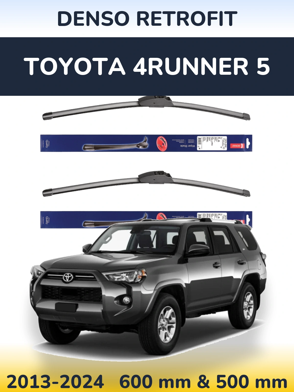 Sada předních stěračů Denso Retrofit 600 a 500 mm pro Toyota 4Runner 5 2013-2024