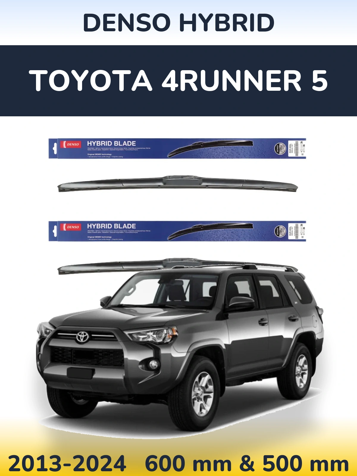 Sada předních stěračů Denso Hybrid 600 a 500 mm pro Toyota 4Runner 5 2013-2024