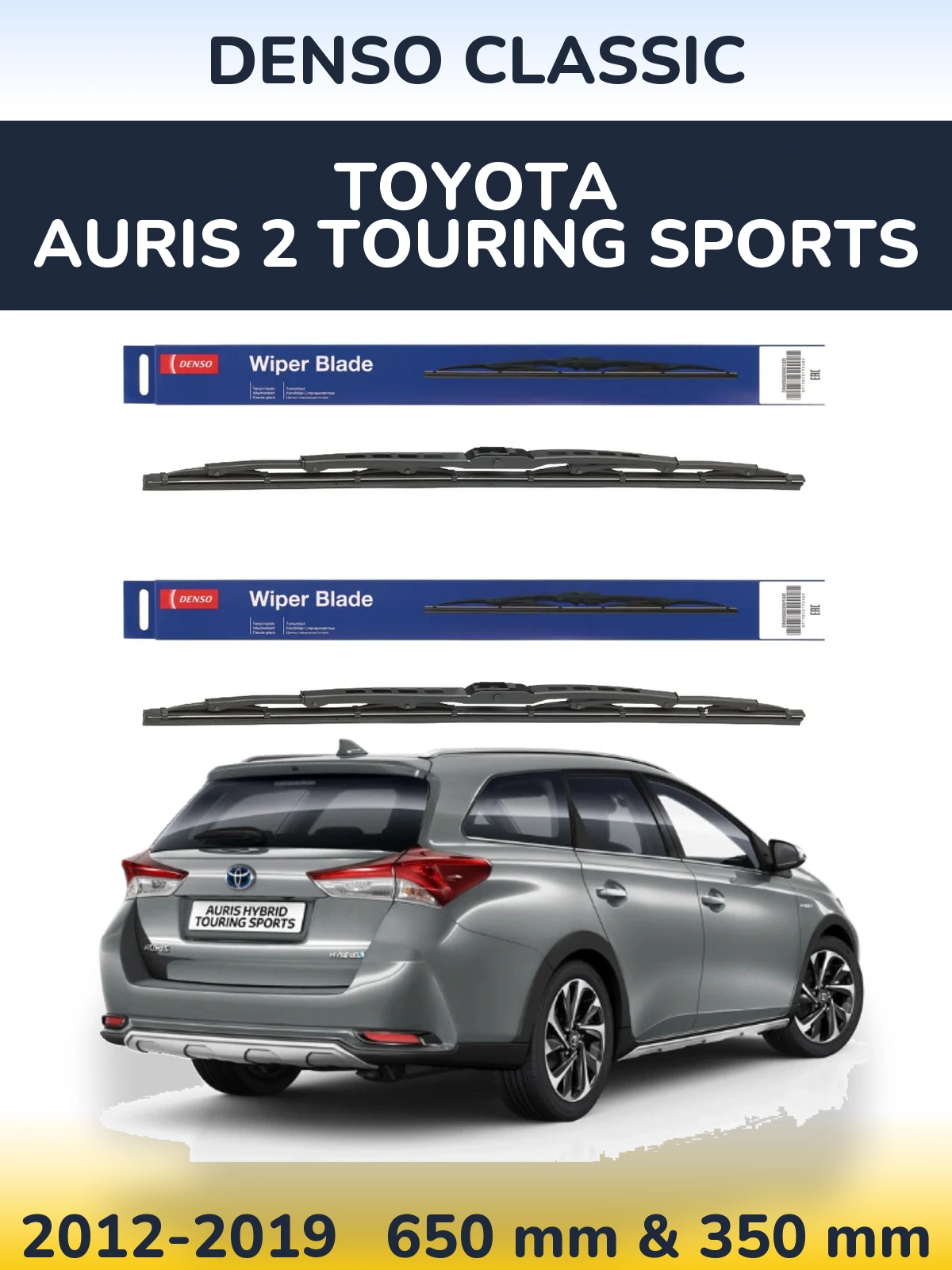Sada předních stěračů Denso Classic 650 a 350 mm pro Toyota Auris 2 Touring Sports 2012-2019