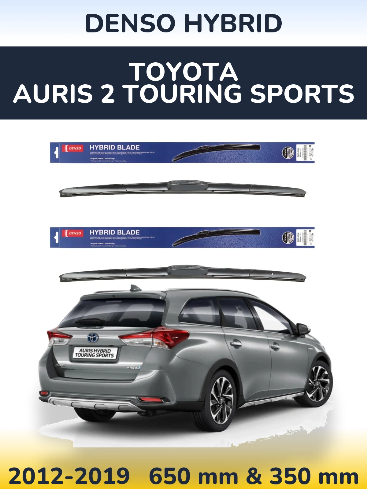 Sada předních stěračů Denso Hybrid 650 a 350 mm pro Toyota Auris 2 Touring Sports 2012-2019