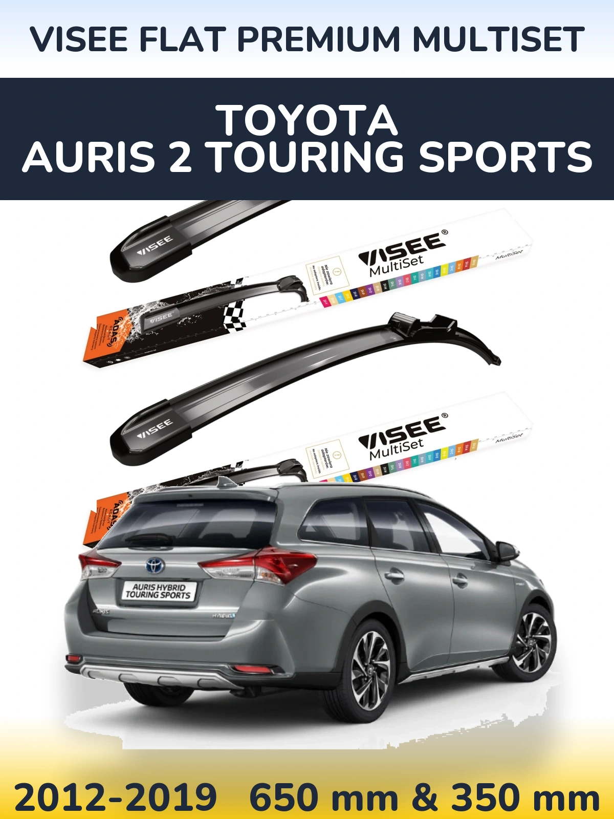 Sada předních stěračů VISEE FLAT PREMIUM MultiSet 650 a 350 mm pro Toyota Auris 2 Touring Sports 2012-2019
