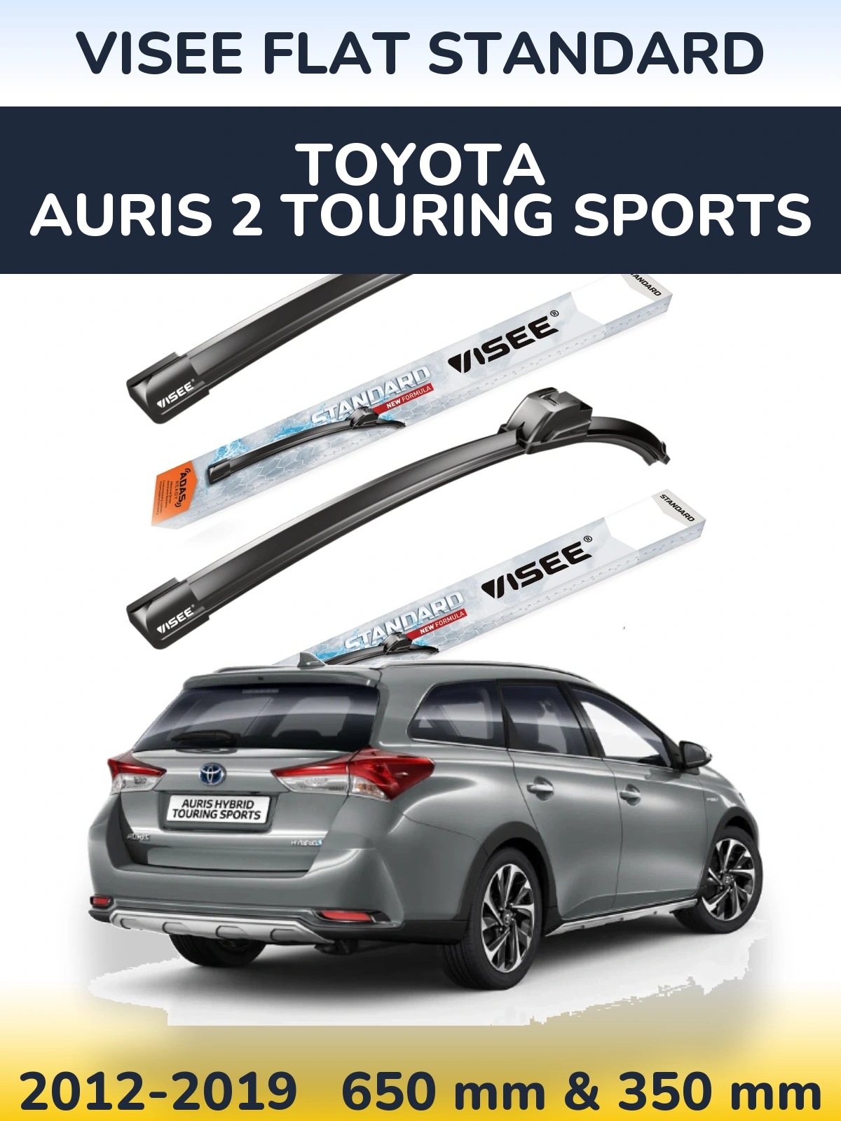 Sada předních stěračů VISEE FLAT STANDARD 650 a 350 mm pro Toyota Auris 2 Touring Sports 2012-2019