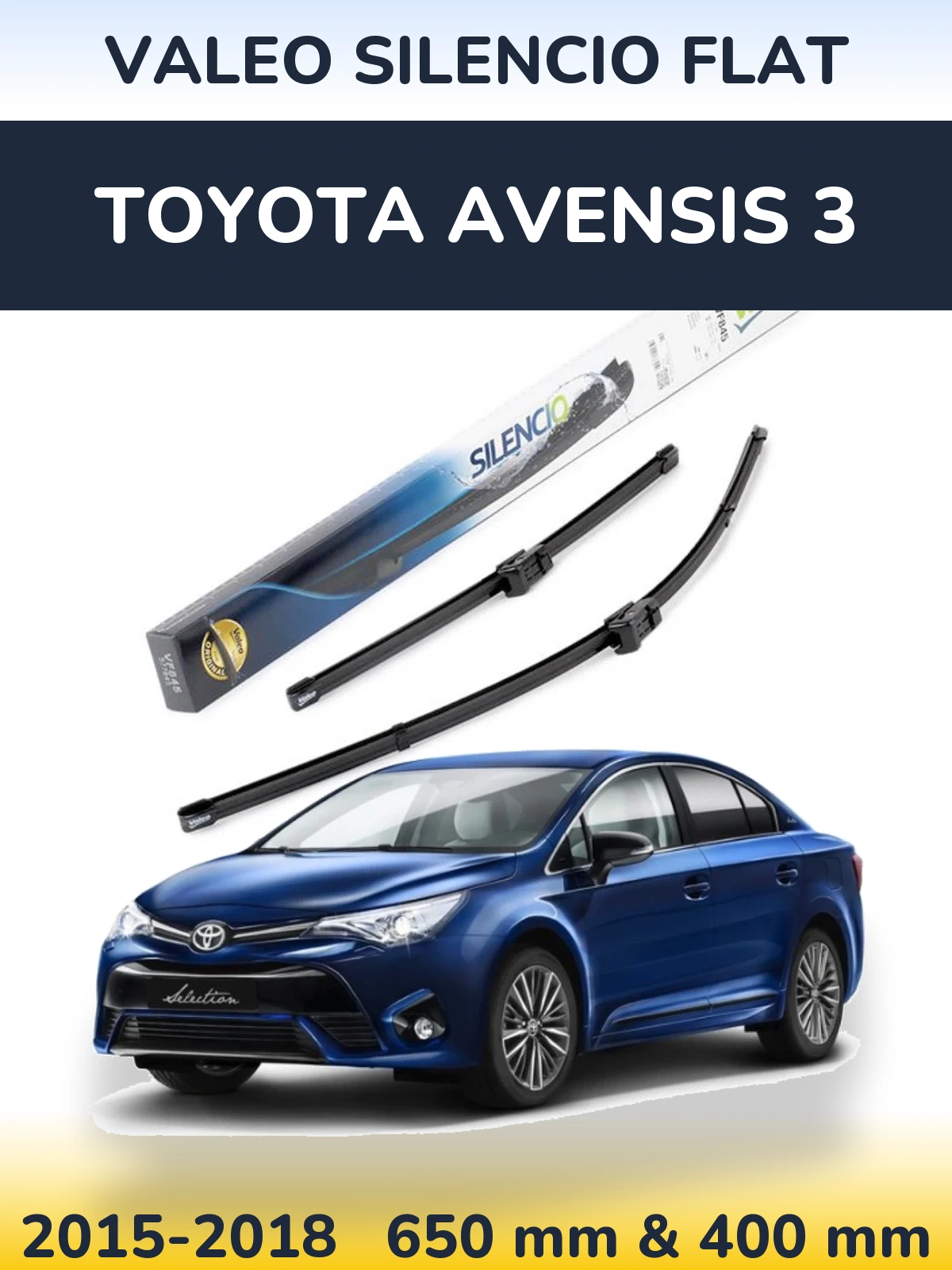 Sada předních stěračů Valeo Silencio Flat 650 a 400 mm pro Toyota Avensis 3 2015-2018