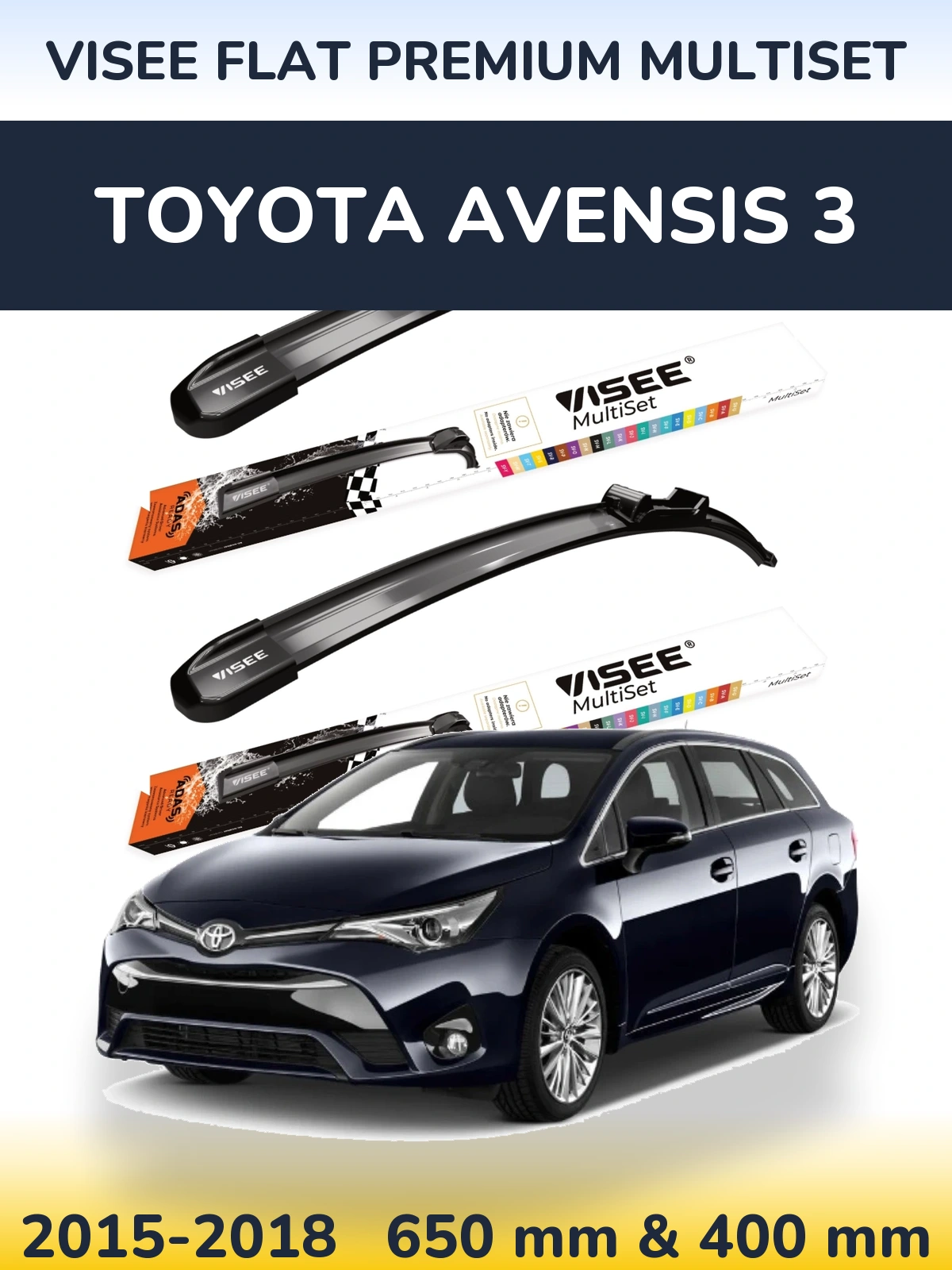 Sada předních stěračů VISEE FLAT PREMIUM MultiSet 650 a 400 mm pro Toyota Avensis 3 2015-2018