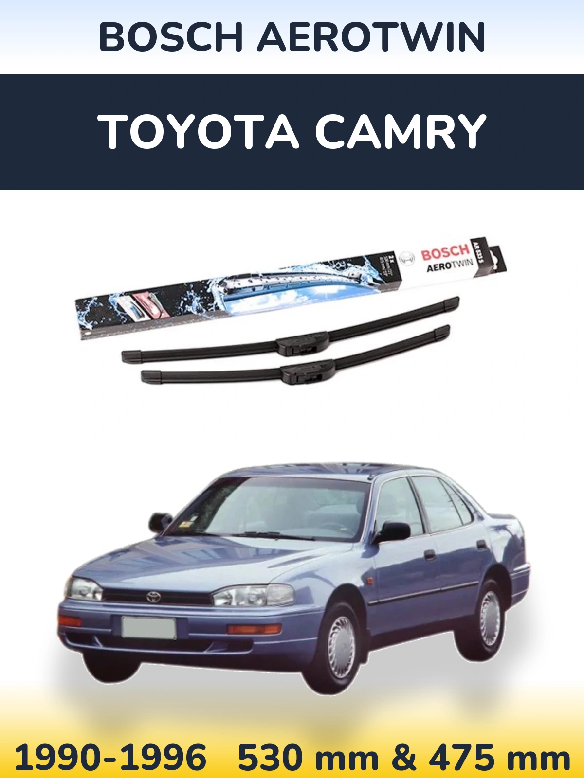 Sada předních stěračů BOSCH AeroTwin 530 a 475 mm pro Toyota Camry 1990-1996