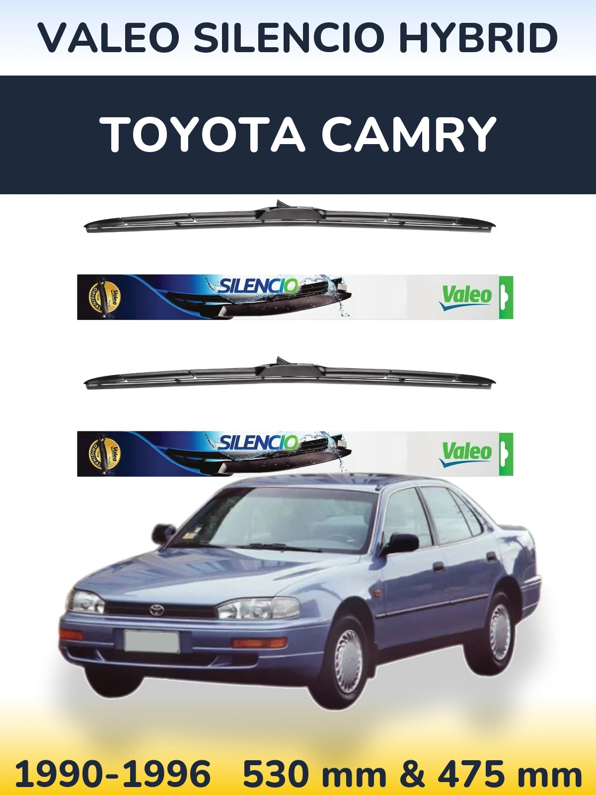 Комплект передніх щіток Valeo Silencio Hybrid 530 & 475 мм для Toyota Camry 1990-1996