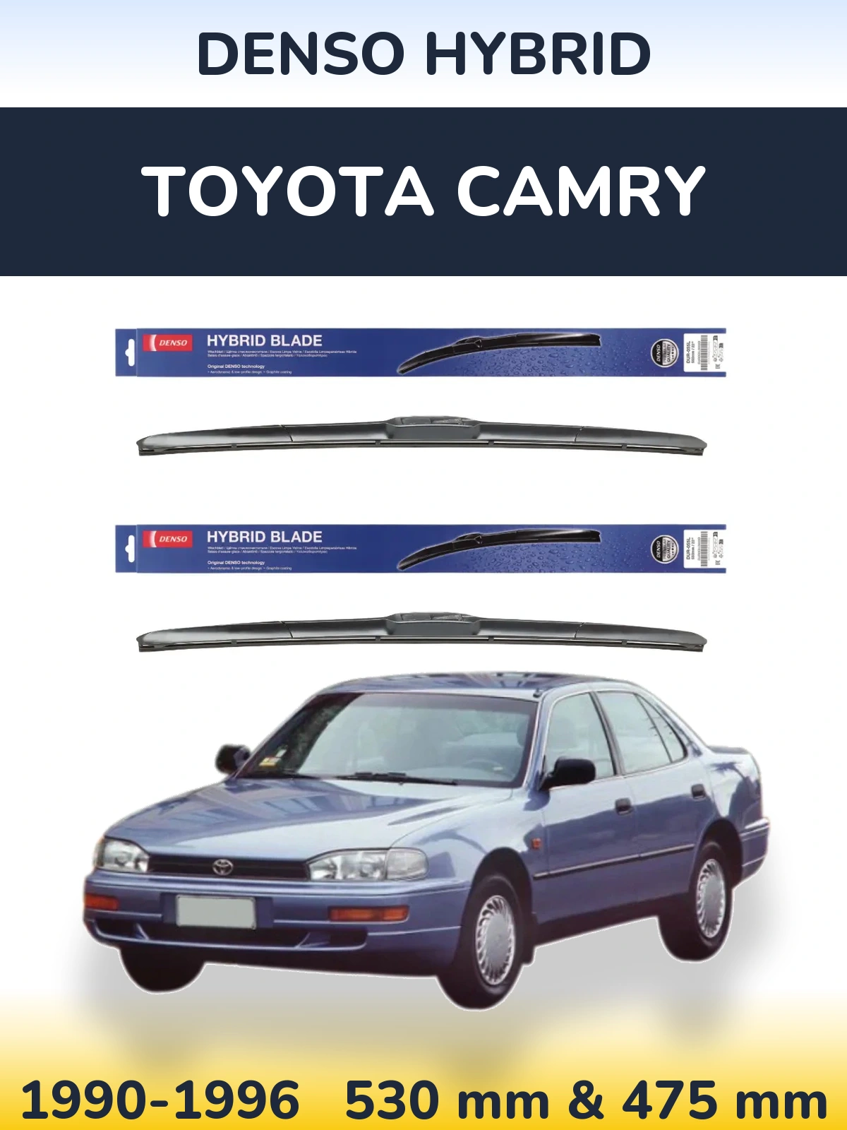 Sada předních stěračů Denso Hybrid 530 a 475 mm pro Toyota Camry 1990-1996