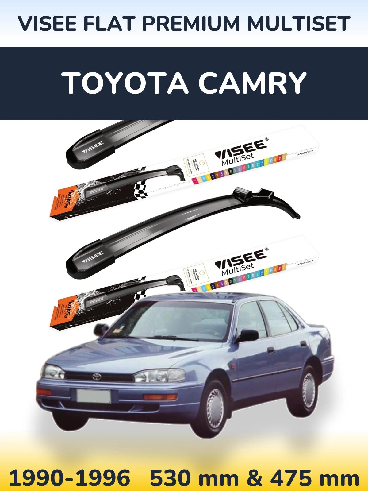 Sada předních stěračů VISEE FLAT PREMIUM MultiSet 530 a 475 mm pro Toyota Camry 1990-1996