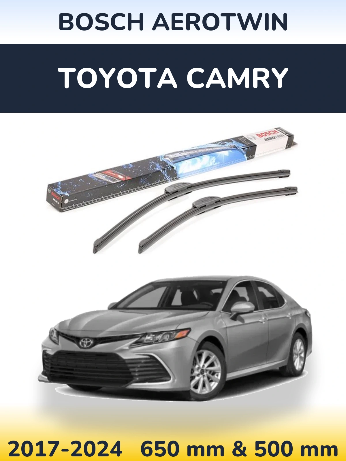 Sada předních stěračů BOSCH AeroTwin 650 a 500 mm pro Toyota Camry 2017-2024