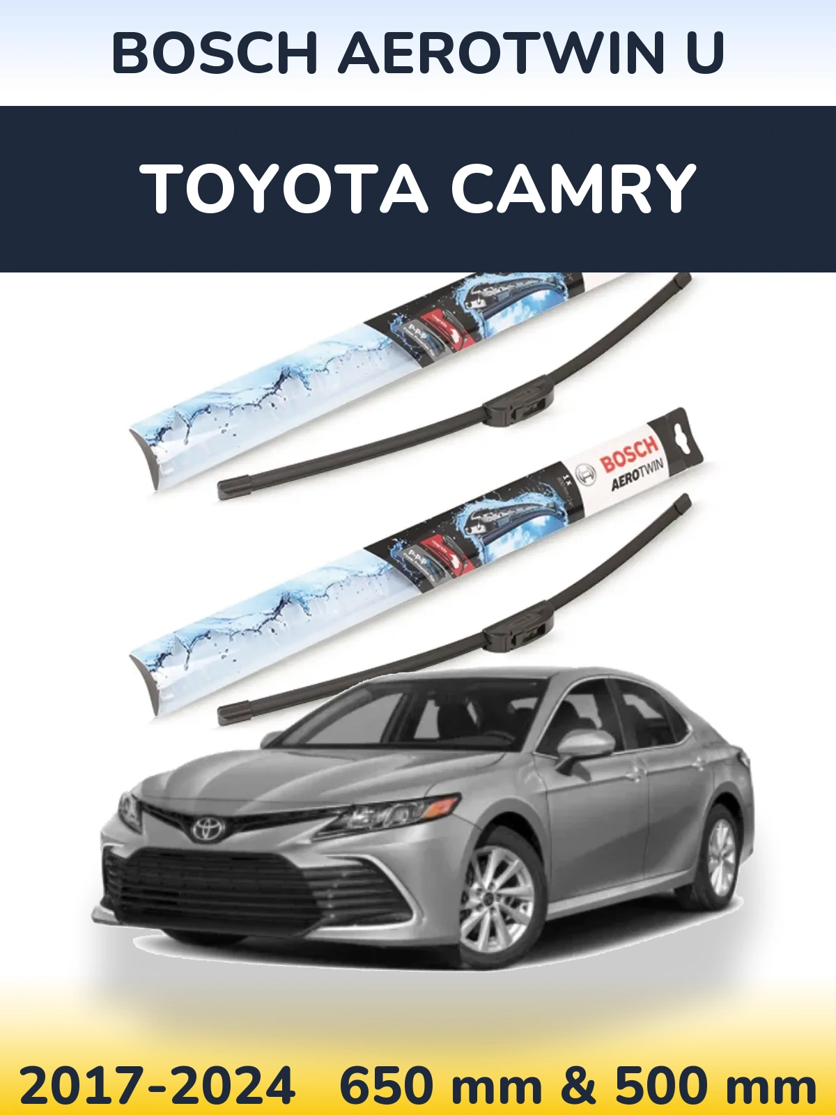 Sada předních stěračů BOSCH AeroTwin U 650 a 500 mm pro Toyota Camry 2017-2024