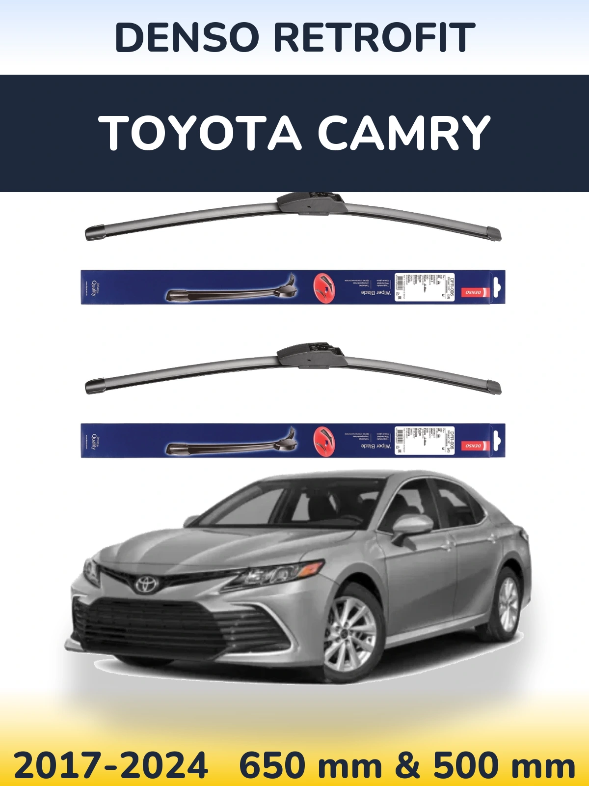 Sada předních stěračů Denso Retrofit 650 a 500 mm pro Toyota Camry 2017-2024