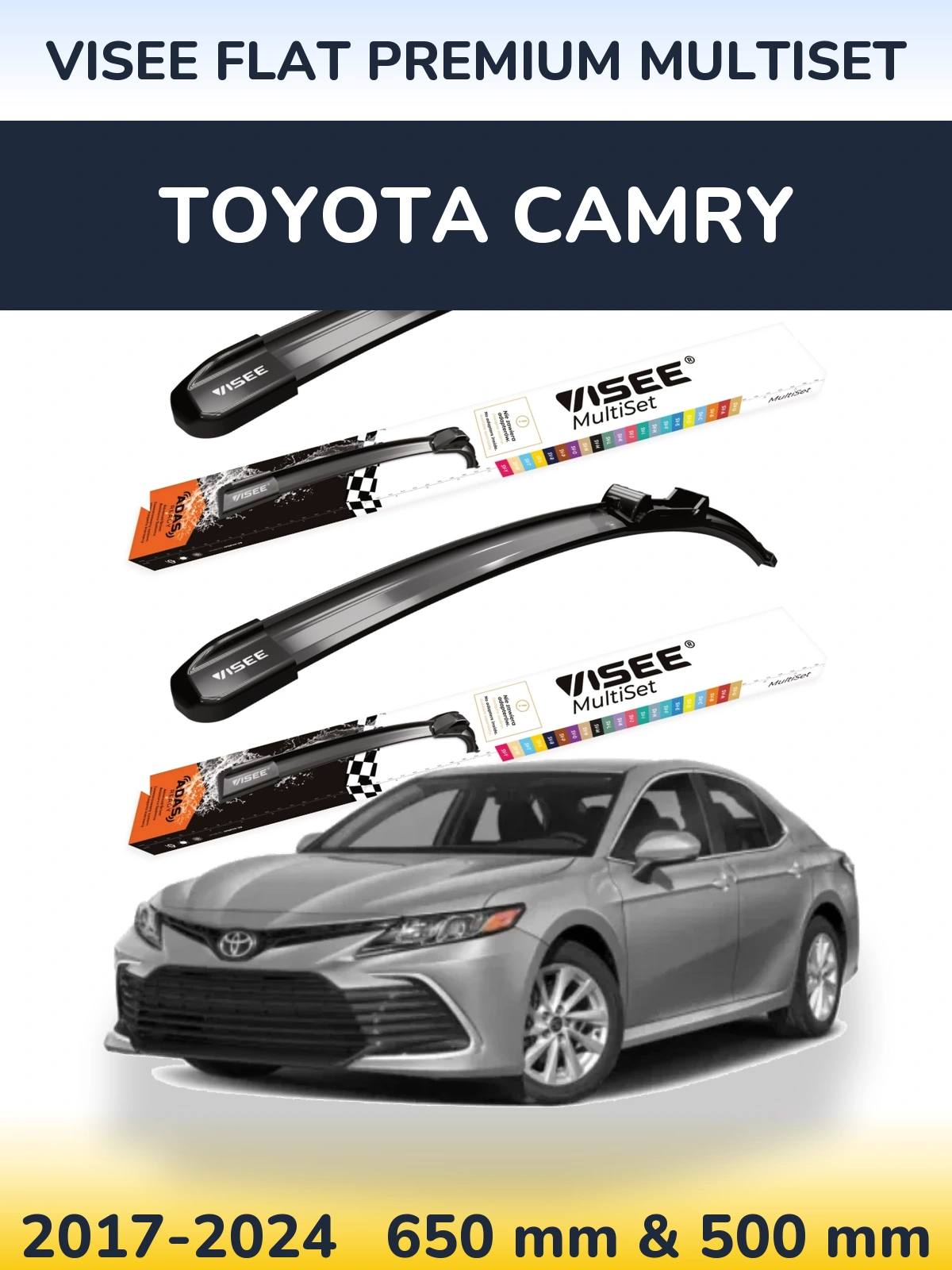 Sada předních stěračů VISEE FLAT PREMIUM MultiSet 650 a 500 mm pro Toyota Camry 2017-2024
