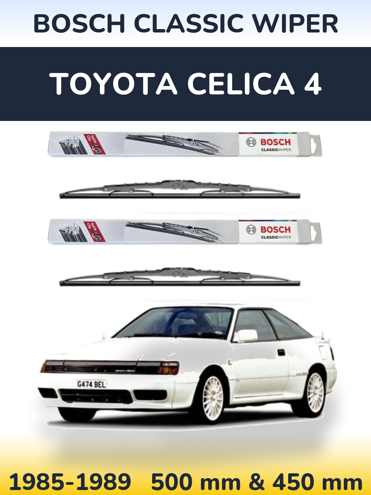 Sada předních stěračů BOSCH Classic Wiper 500 a 450 mm pro Toyota Celica 4 1985-1989