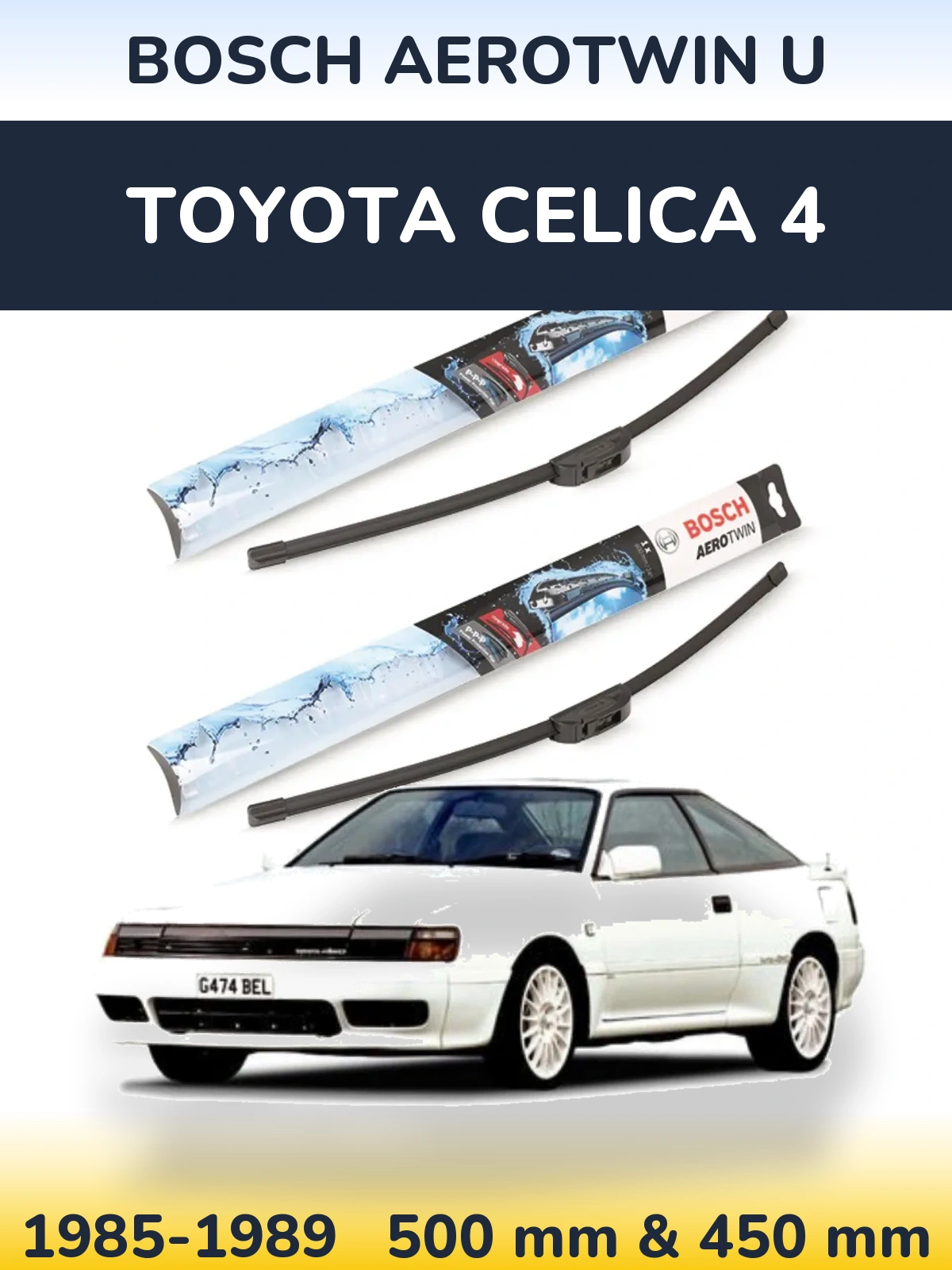 Sada předních stěračů BOSCH AeroTwin U 500 a 450 mm pro Toyota Celica 4 1985-1989