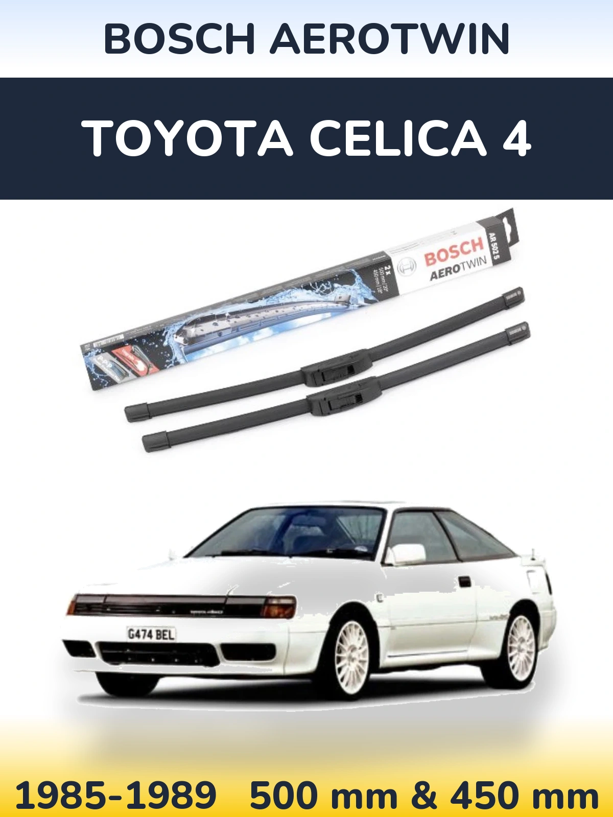 Sada předních stěračů BOSCH AeroTwin 500 a 450 mm pro Toyota Celica 4 1985-1989