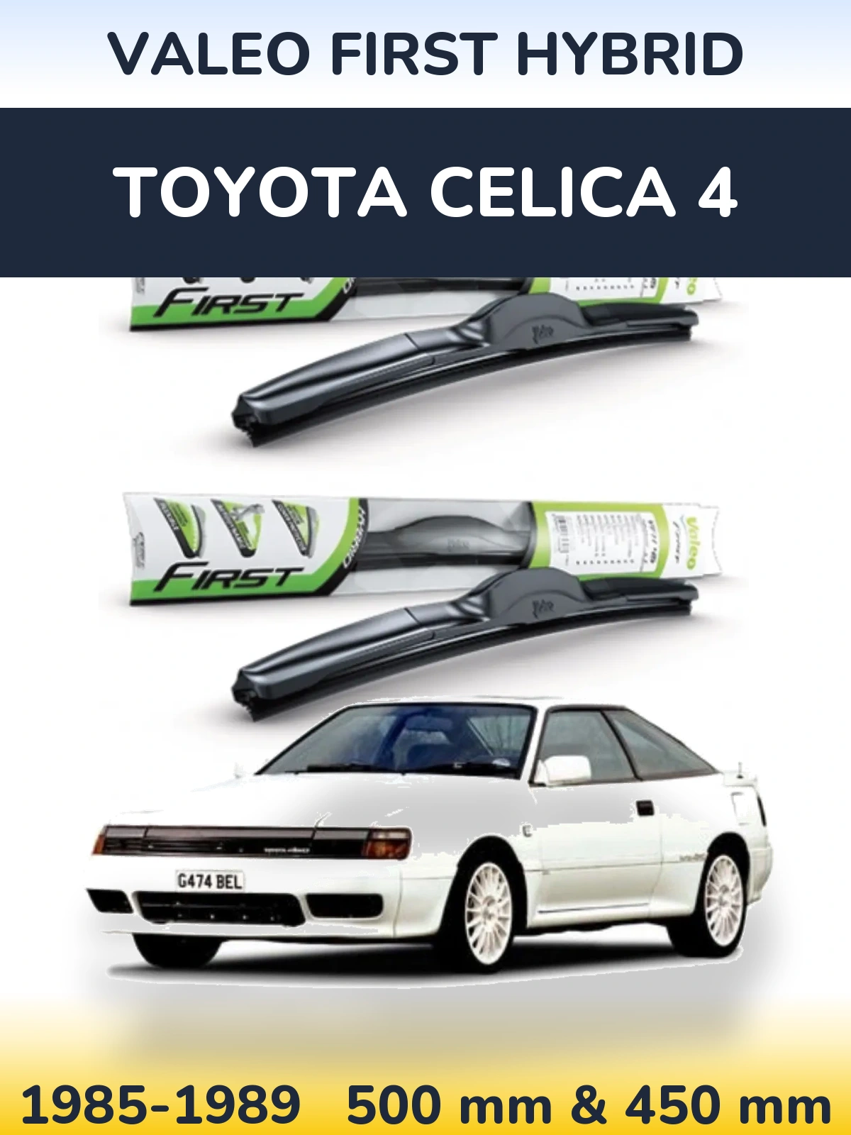 Sada předních stěračů Valeo First Hybrid 500 a 450 mm pro Toyota Celica 4 1985-1989