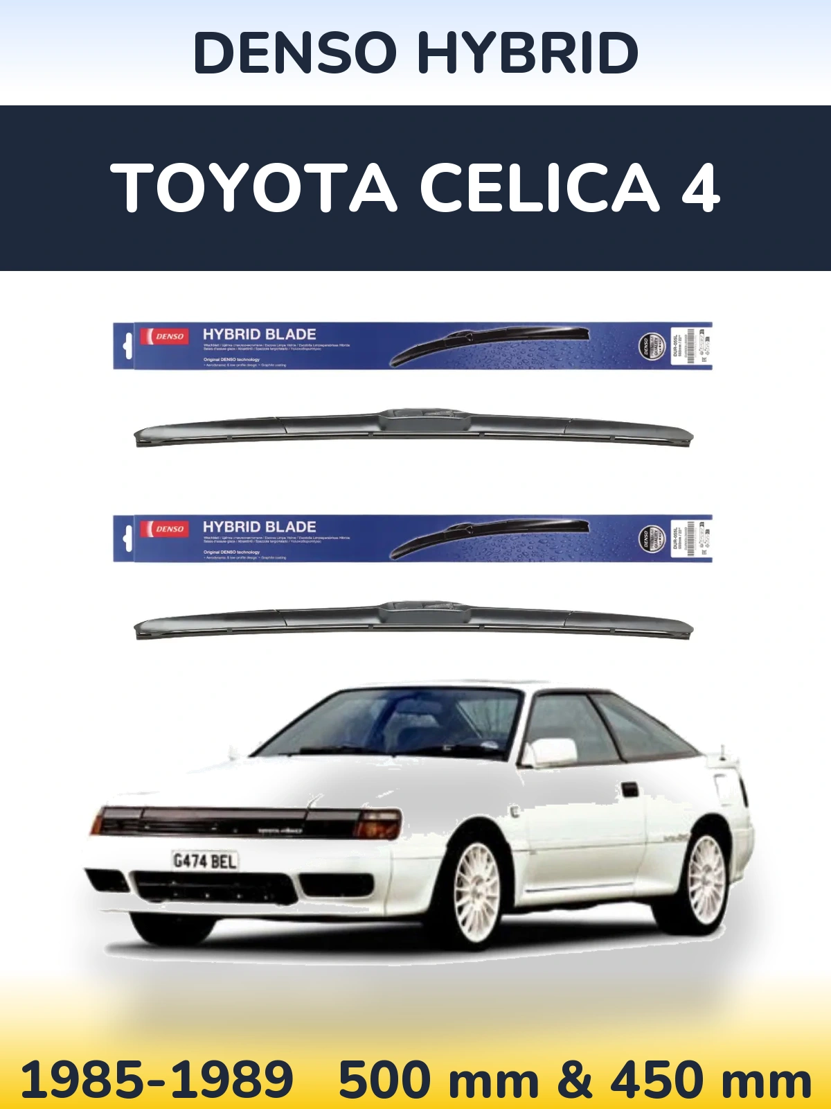 Sada předních stěračů Denso Hybrid 500 a 450 mm pro Toyota Celica 4 1985-1989