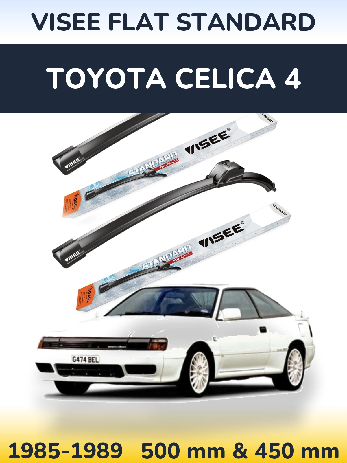 Sada předních stěračů VISEE FLAT STANDARD 500 a 450 mm pro Toyota Celica 4 1985-1989