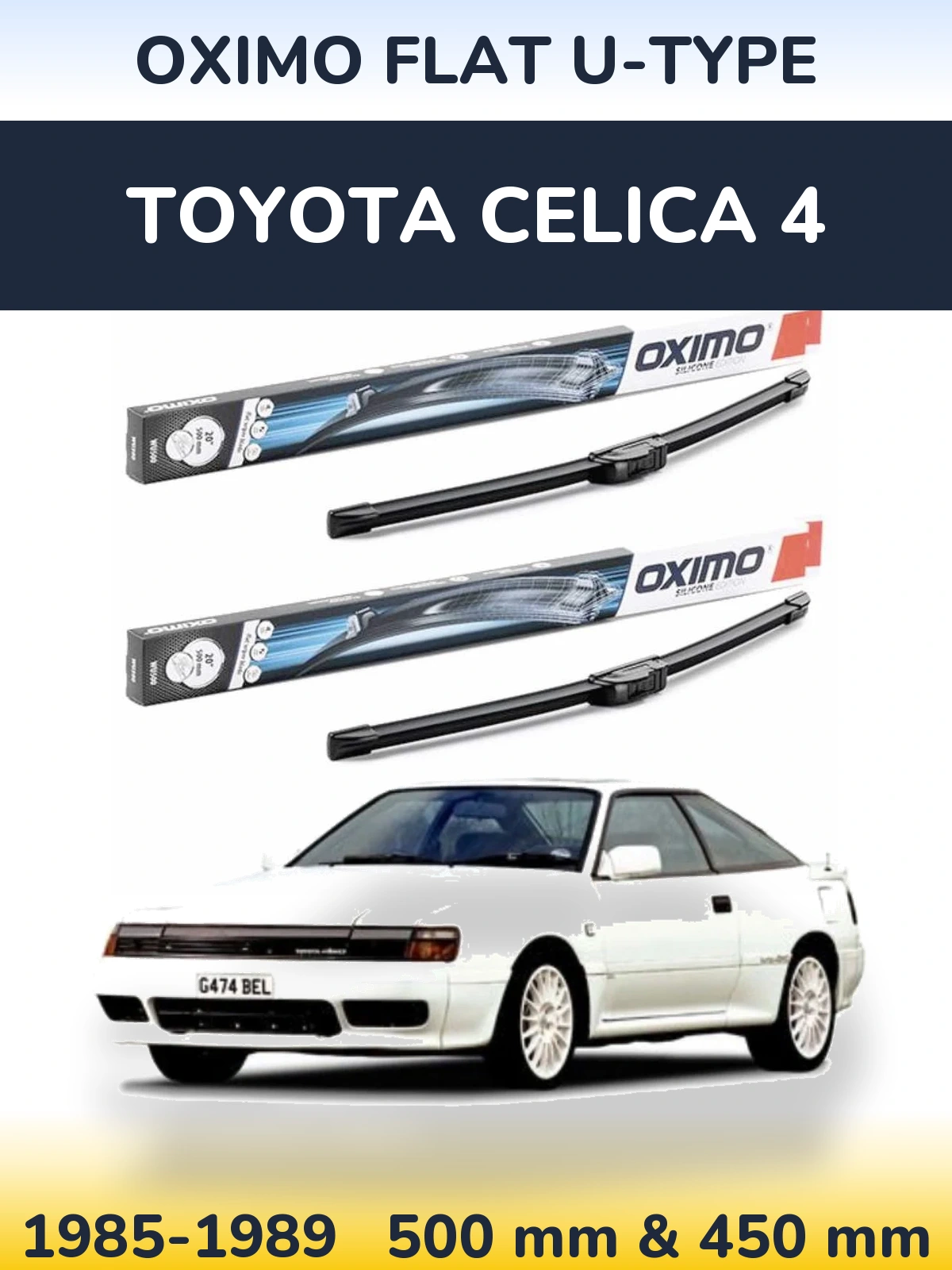 Sada předních stěračů Oximo Flat U-type 500 a 450 mm pro Toyota Celica 4 1985-1989