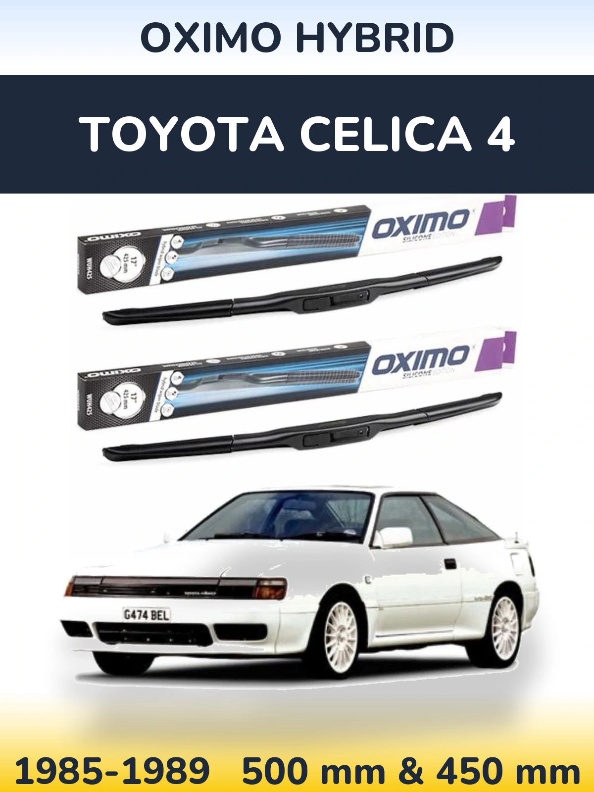 Sada předních stěračů Oximo Hybrid 500 a 450 mm pro Toyota Celica 4 1985-1989
