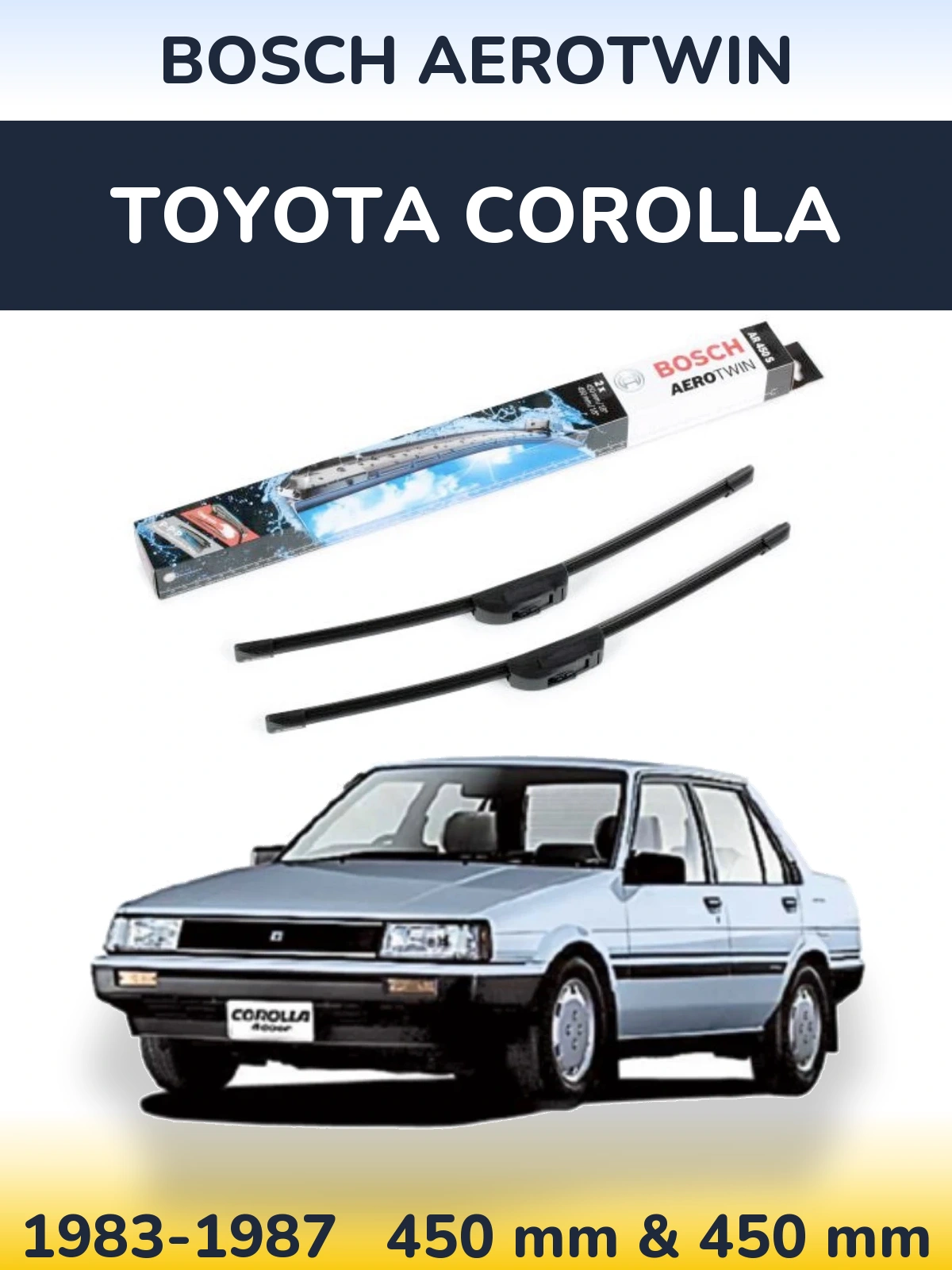 Sada předních stěračů BOSCH AeroTwin 450 a 450 mm pro Toyota Corolla 1983-1987