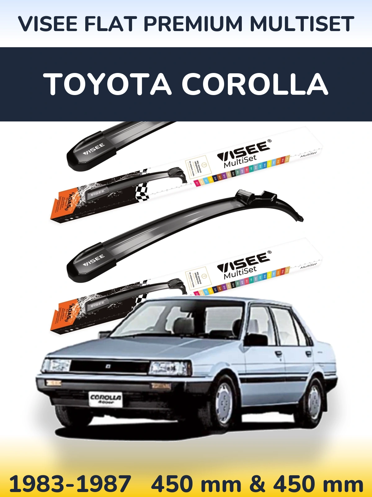 Комплект передніх щіток VISEE FLAT PREMIUM MultiSet 450 & 450 мм для Toyota Corolla 1983-1987