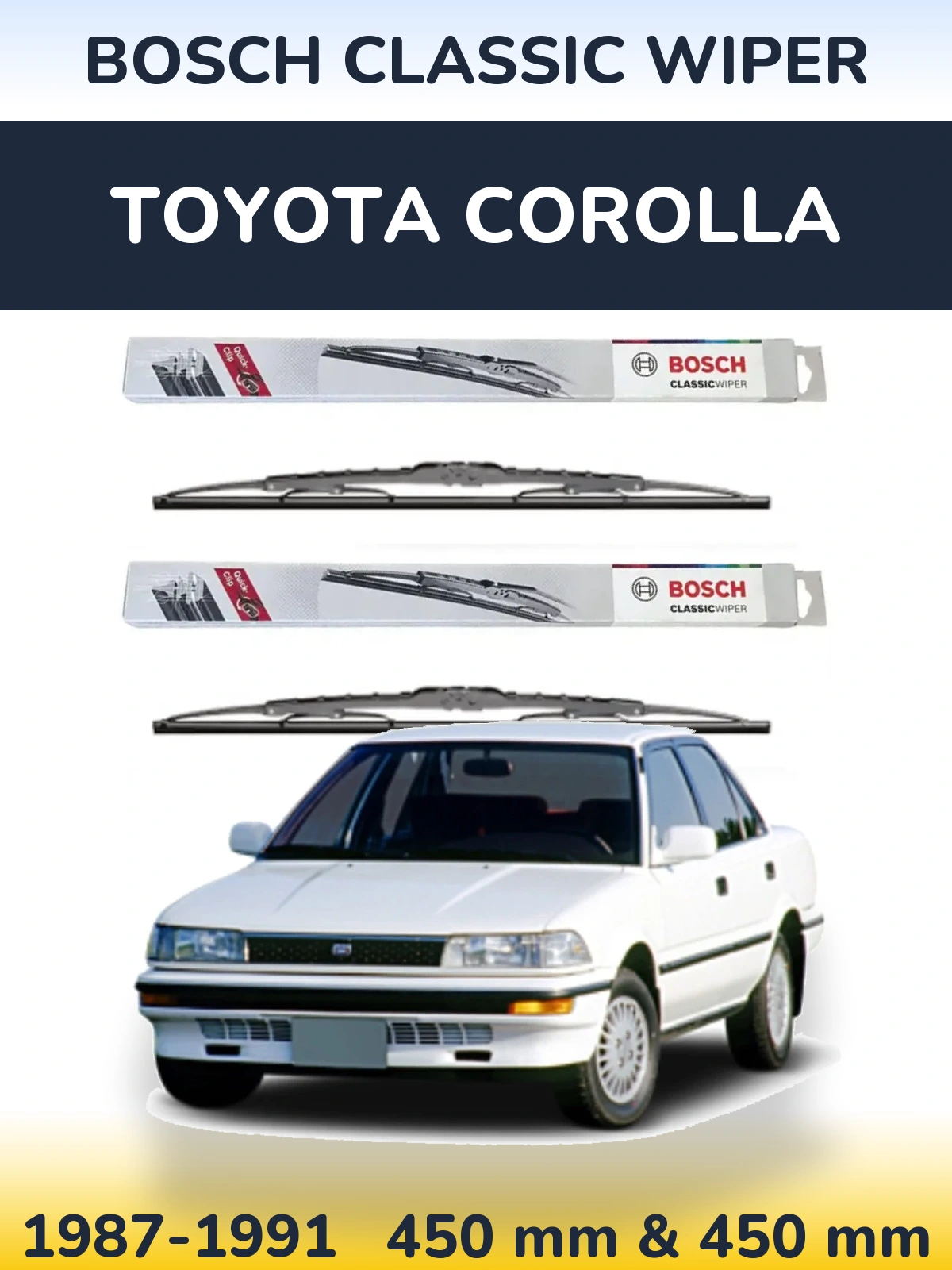 Sada předních stěračů BOSCH Classic Wiper 450 a 450 mm pro Toyota Corolla 1987-1991