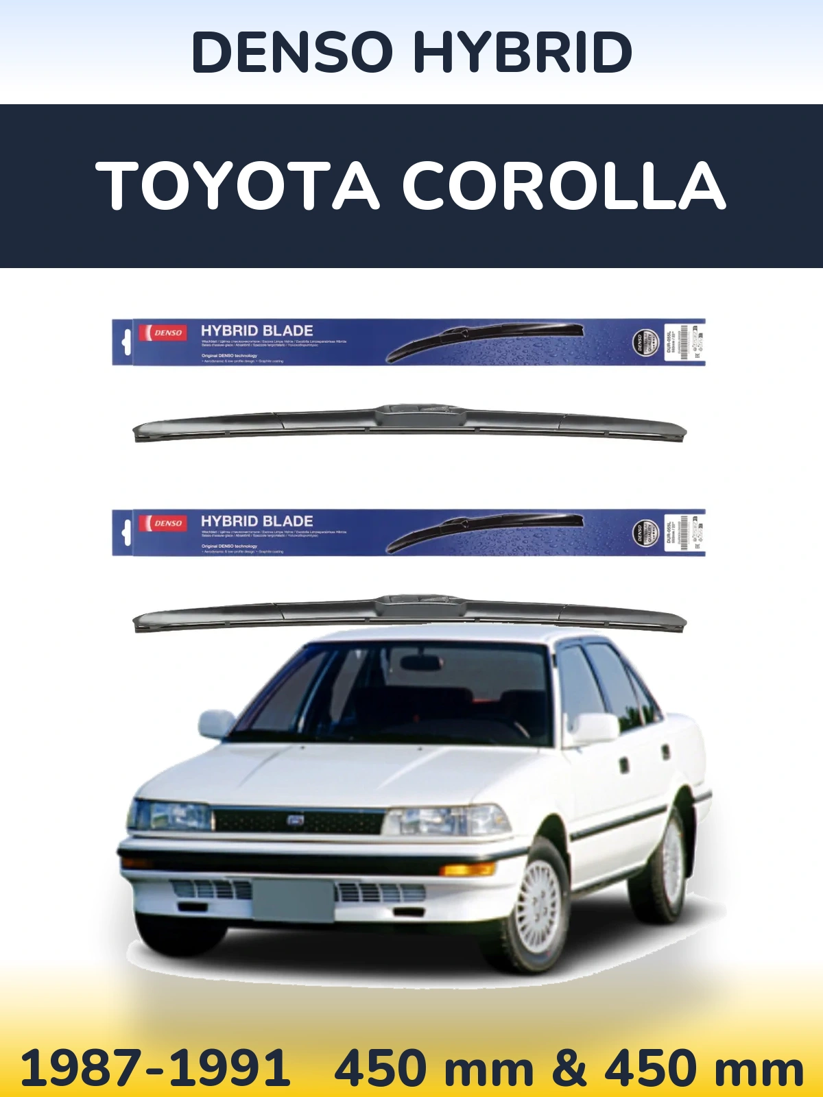 Sada předních stěračů Denso Hybrid 450 a 450 mm pro Toyota Corolla 1987-1991