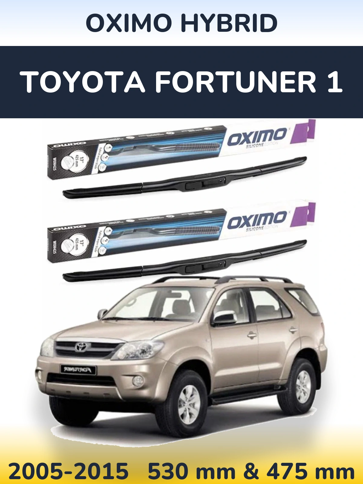 Sada předních stěračů Oximo Hybrid 530 a 475 mm pro Toyota Fortuner 1 2005-2015