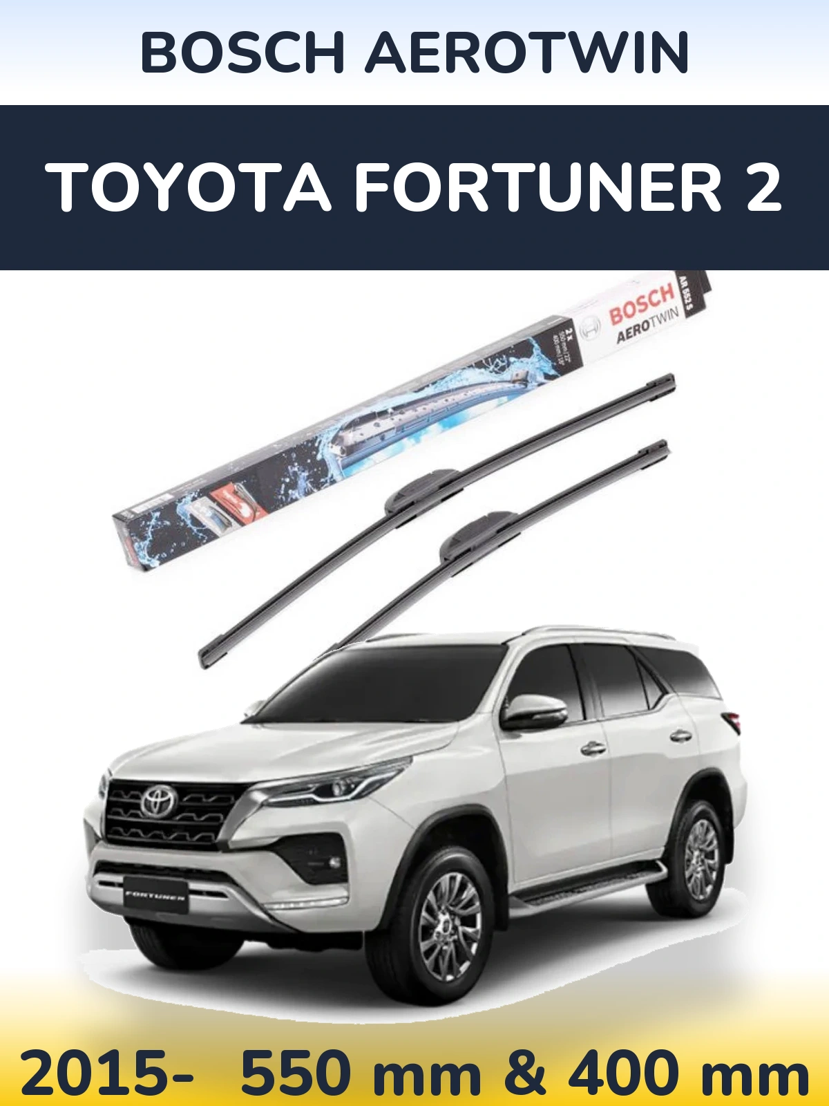 Sada předních stěračů BOSCH AeroTwin 550 a 400 mm pro Toyota Fortuner 2 2015-2026
