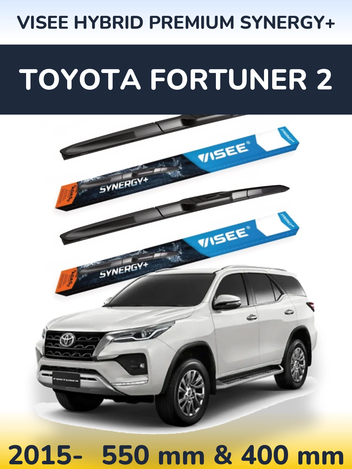 Sada předních stěračů VISEE HYBRID PREMIUM SYNERGY+ 550 a 400 mm pro Toyota Fortuner 2 2015-2026