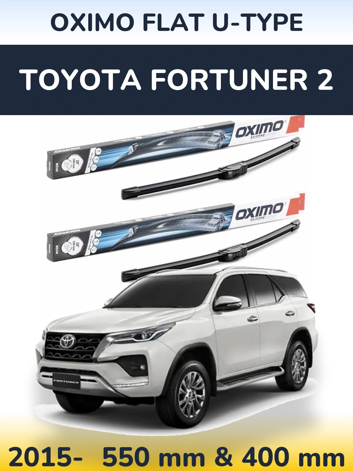 Sada předních stěračů Oximo Flat U-type 550 a 400 mm pro Toyota Fortuner 2 2015-2026
