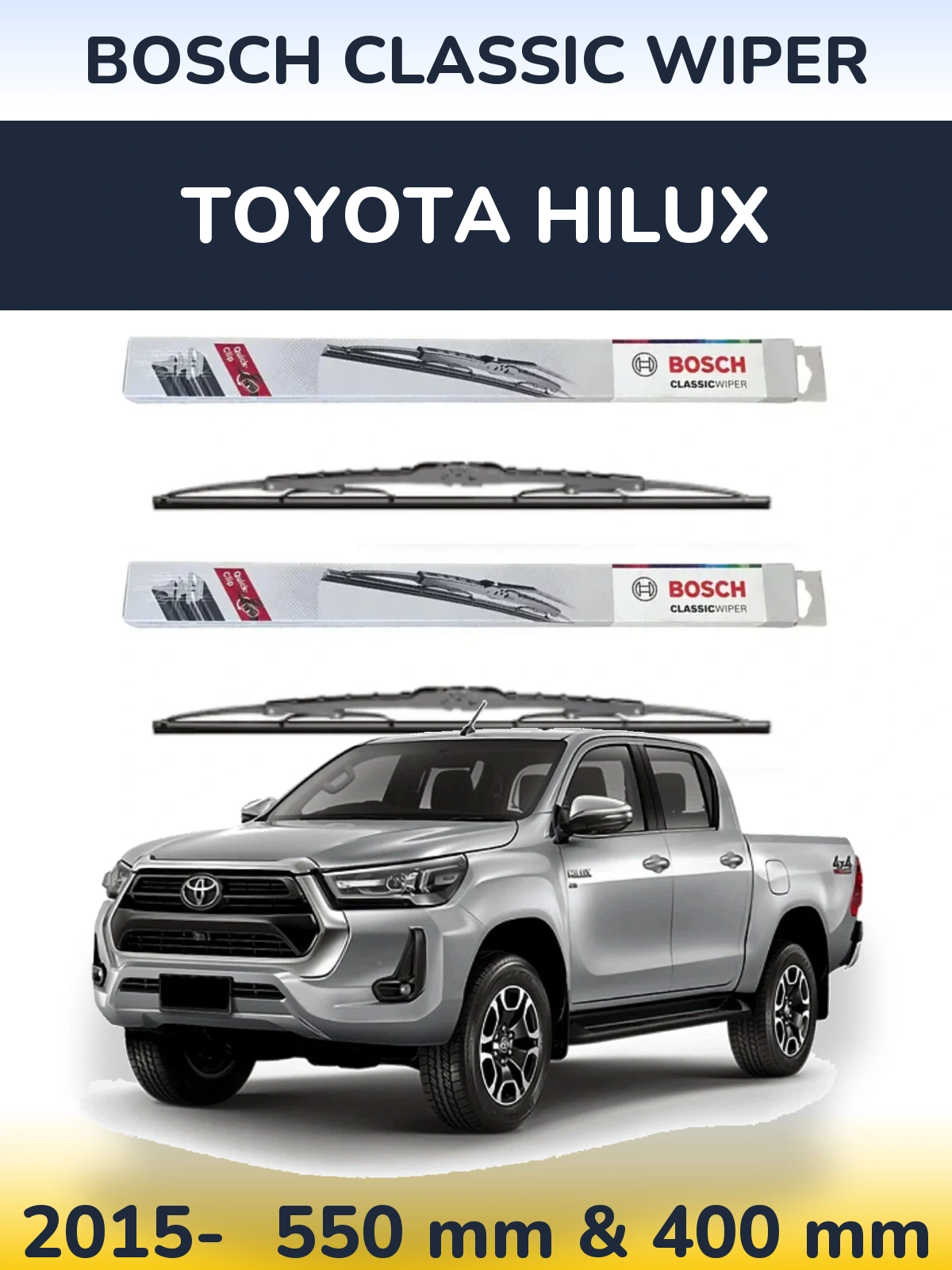 Sada předních stěračů BOSCH Classic Wiper 550 a 400 mm pro Toyota Hilux 2015-2026