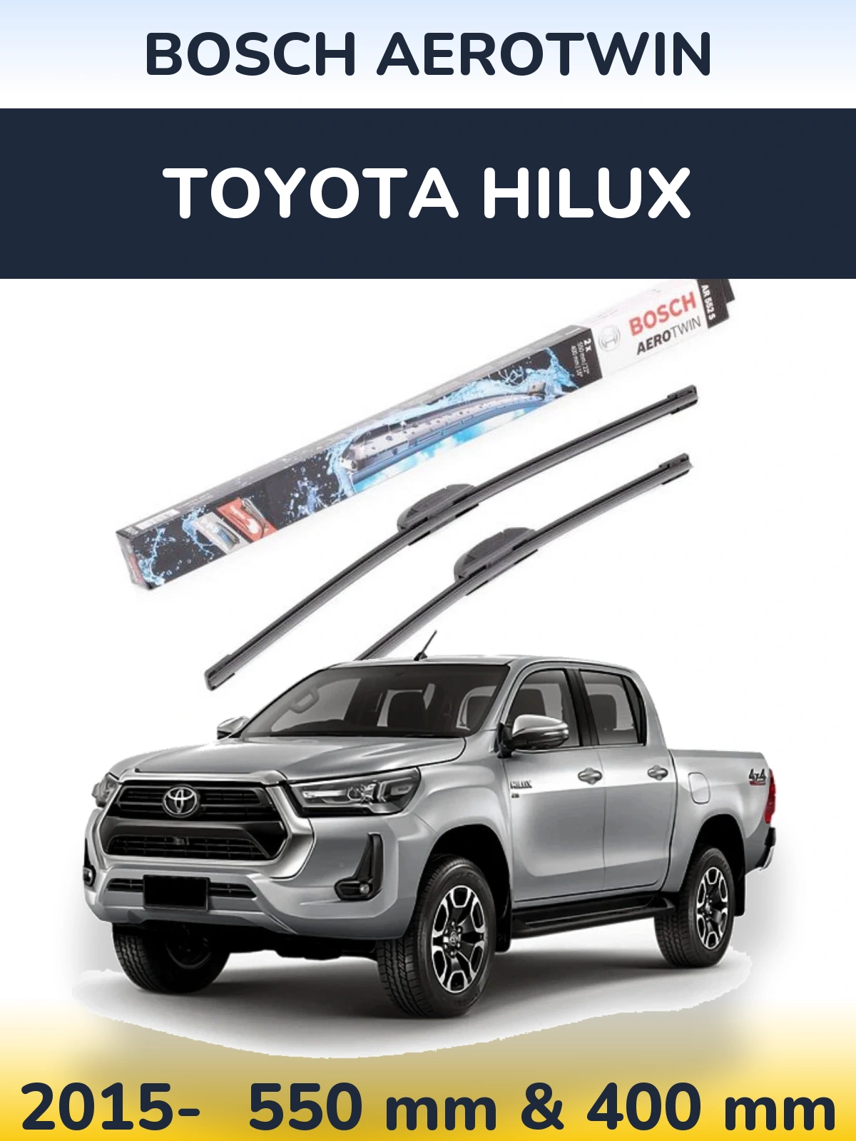 Sada předních stěračů BOSCH AeroTwin 550 a 400 mm pro Toyota Hilux 2015-2026