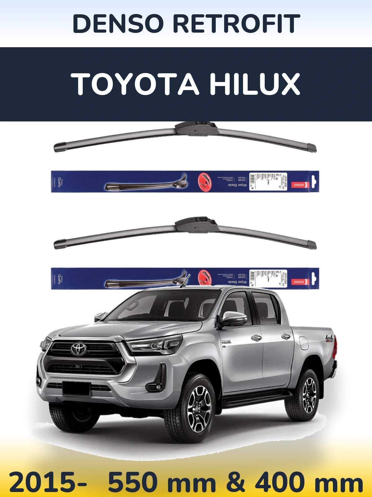 Sada předních stěračů Denso Retrofit 550 a 400 mm pro Toyota Hilux 2015-2026