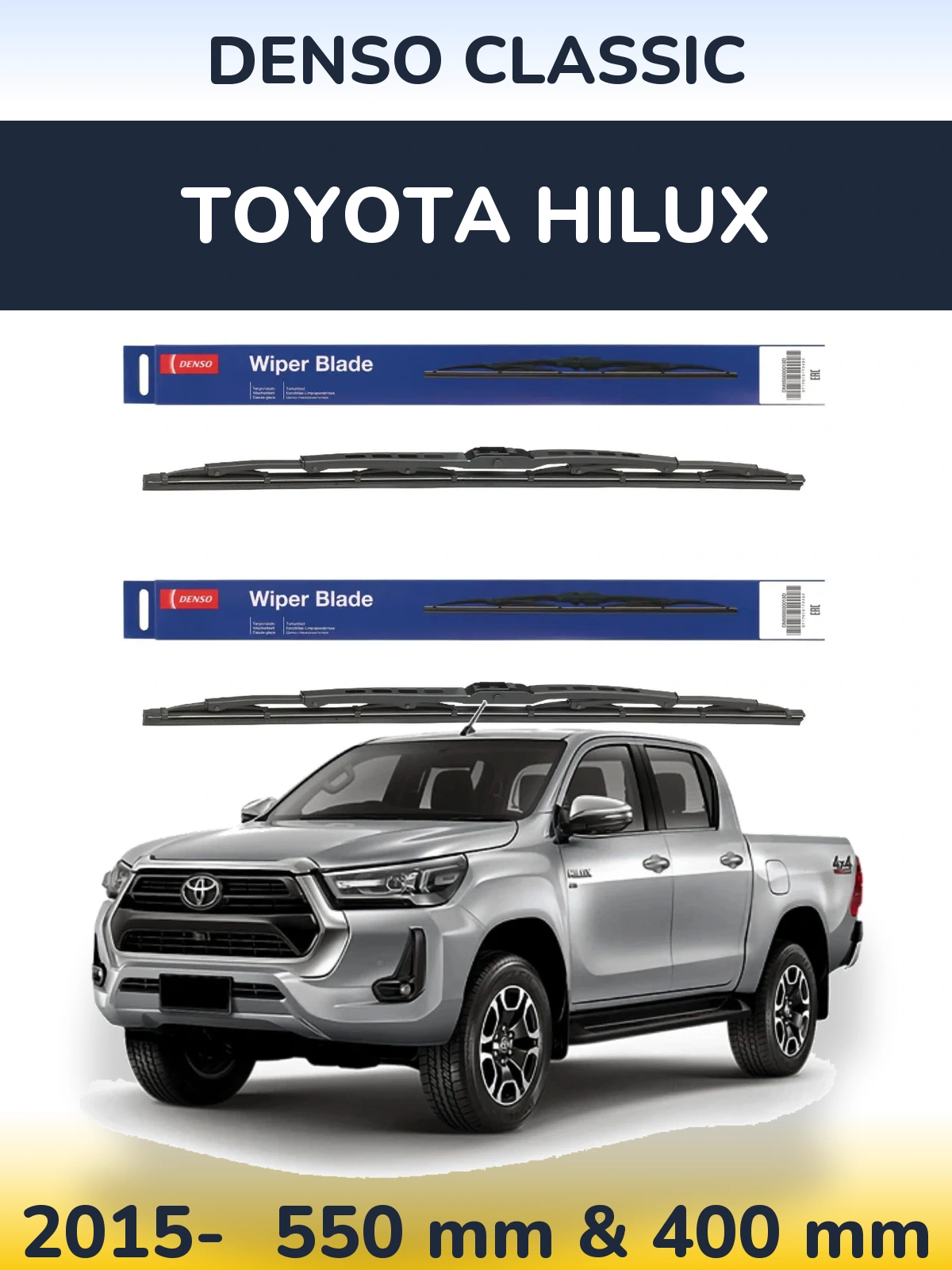 Sada předních stěračů Denso Classic 550 a 400 mm pro Toyota Hilux 2015-2026