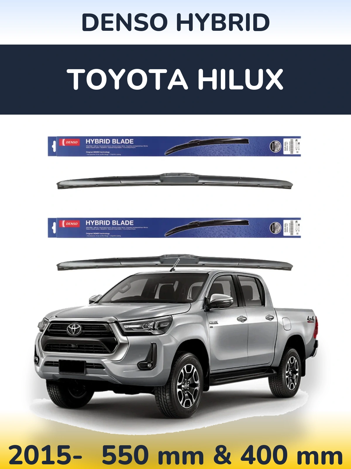 Sada předních stěračů Denso Hybrid 550 a 400 mm pro Toyota Hilux 2015-2026