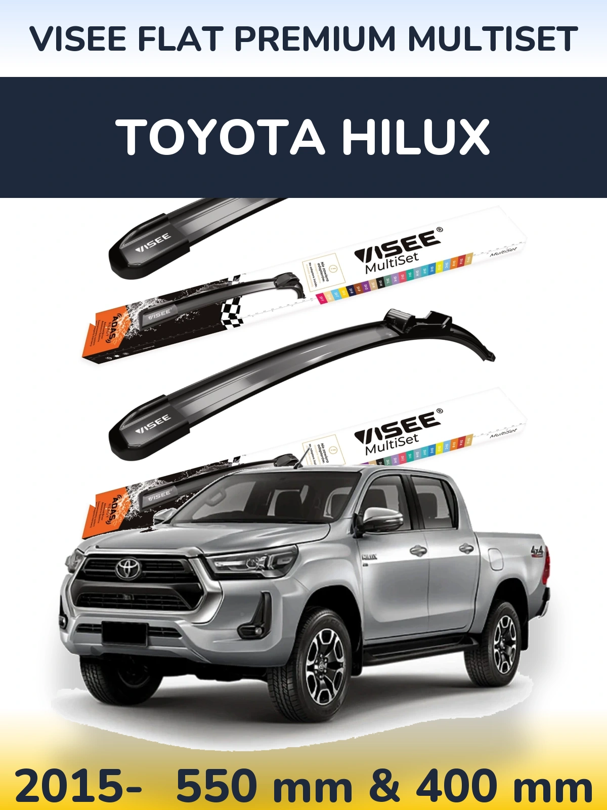 Sada předních stěračů VISEE FLAT PREMIUM MultiSet 550 a 400 mm pro Toyota Hilux 2015-2026