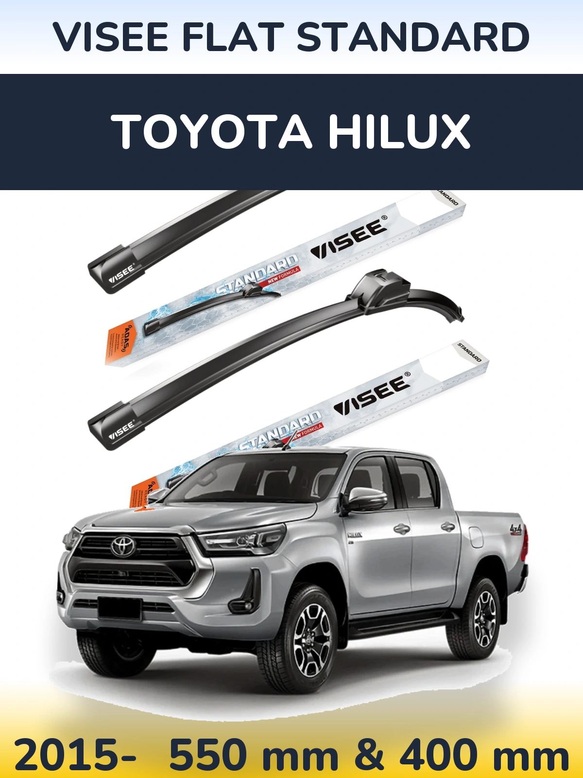 Комплект передніх щіток VISEE FLAT STANDARD 550 & 400 мм для Toyota Hilux 2015-2026