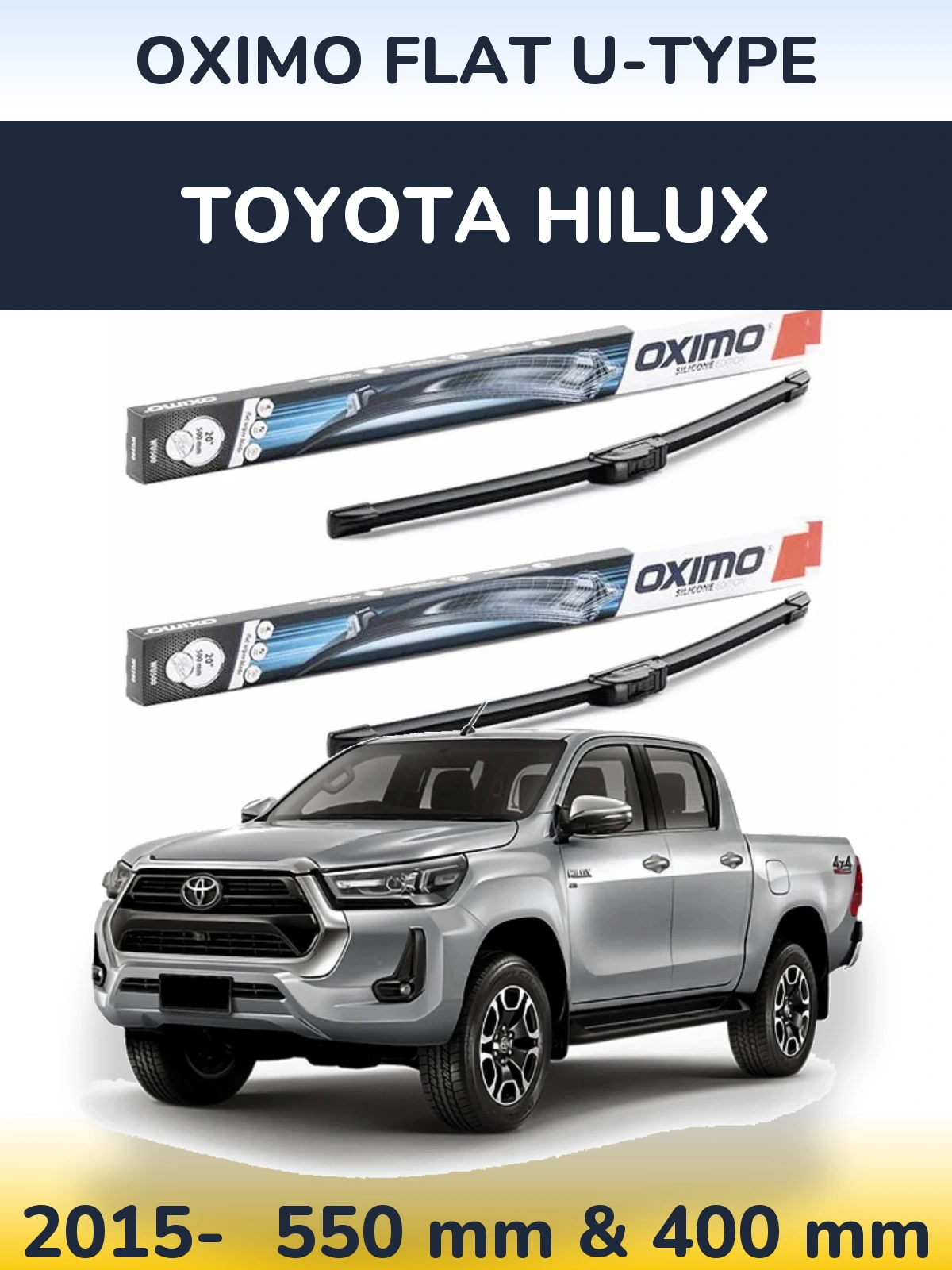 Sada předních stěračů Oximo Flat U-type 550 a 400 mm pro Toyota Hilux 2015-2026