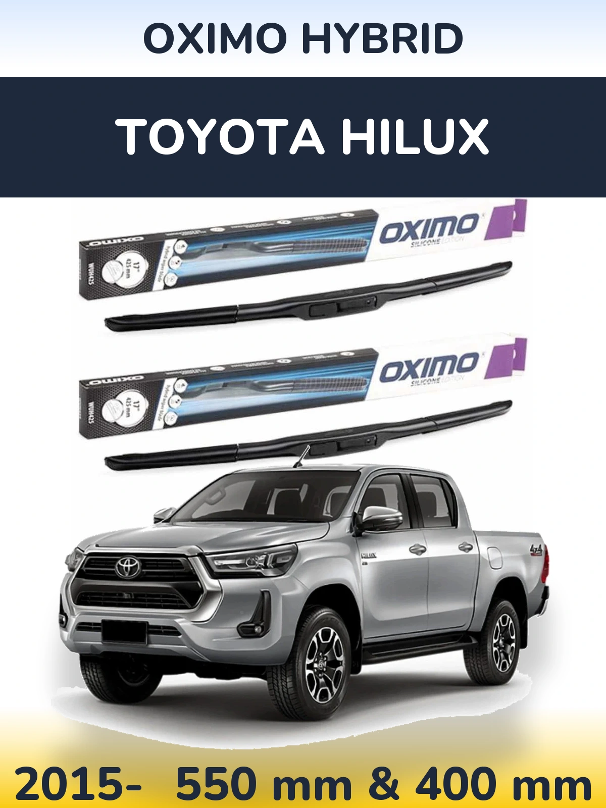Sada předních stěračů Oximo Hybrid 550 a 400 mm pro Toyota Hilux 2015-2026