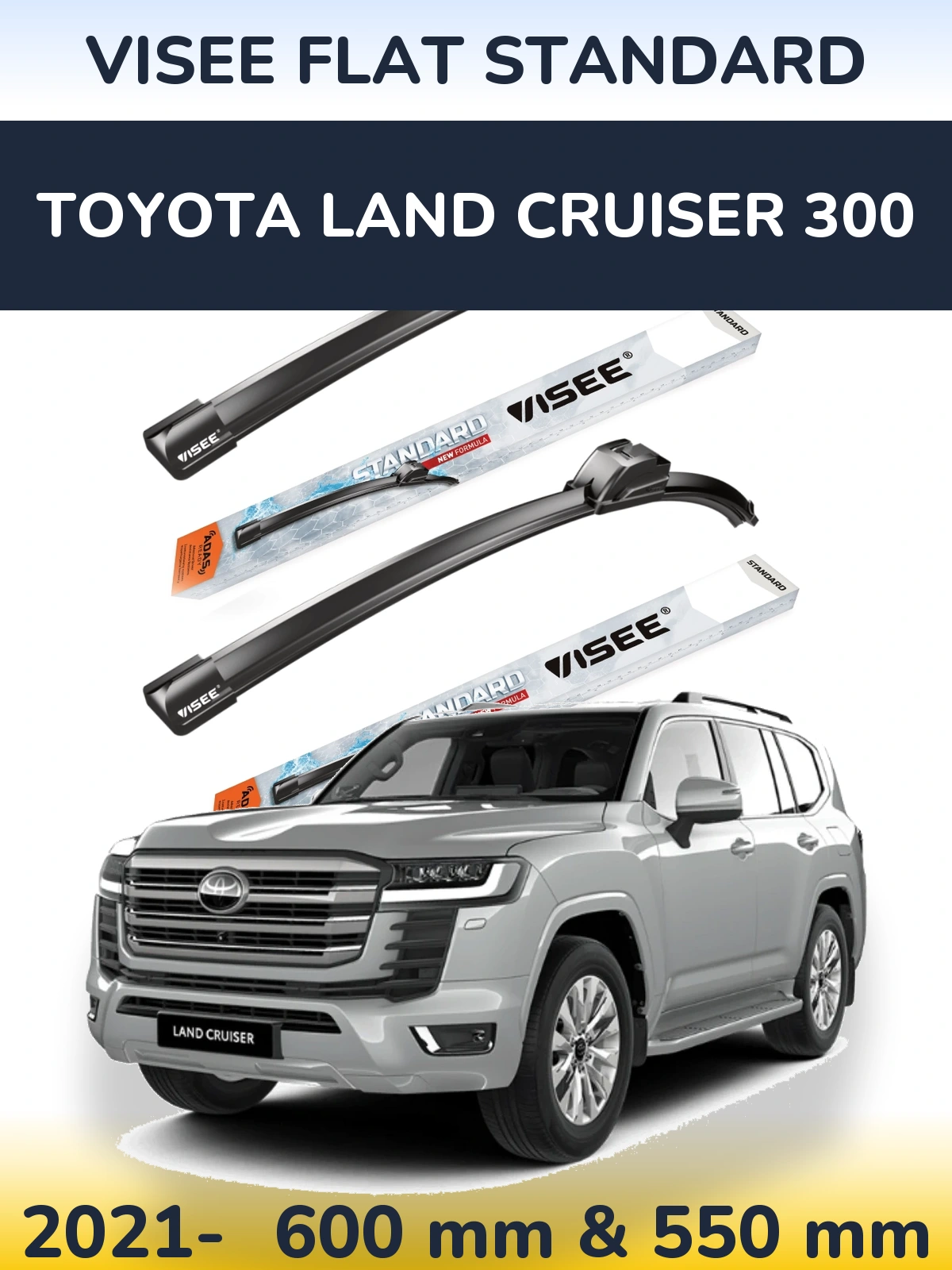 Sada předních stěračů VISEE FLAT STANDARD 600 a 550 mm pro Toyota Land Cruiser 300 2021-2026
