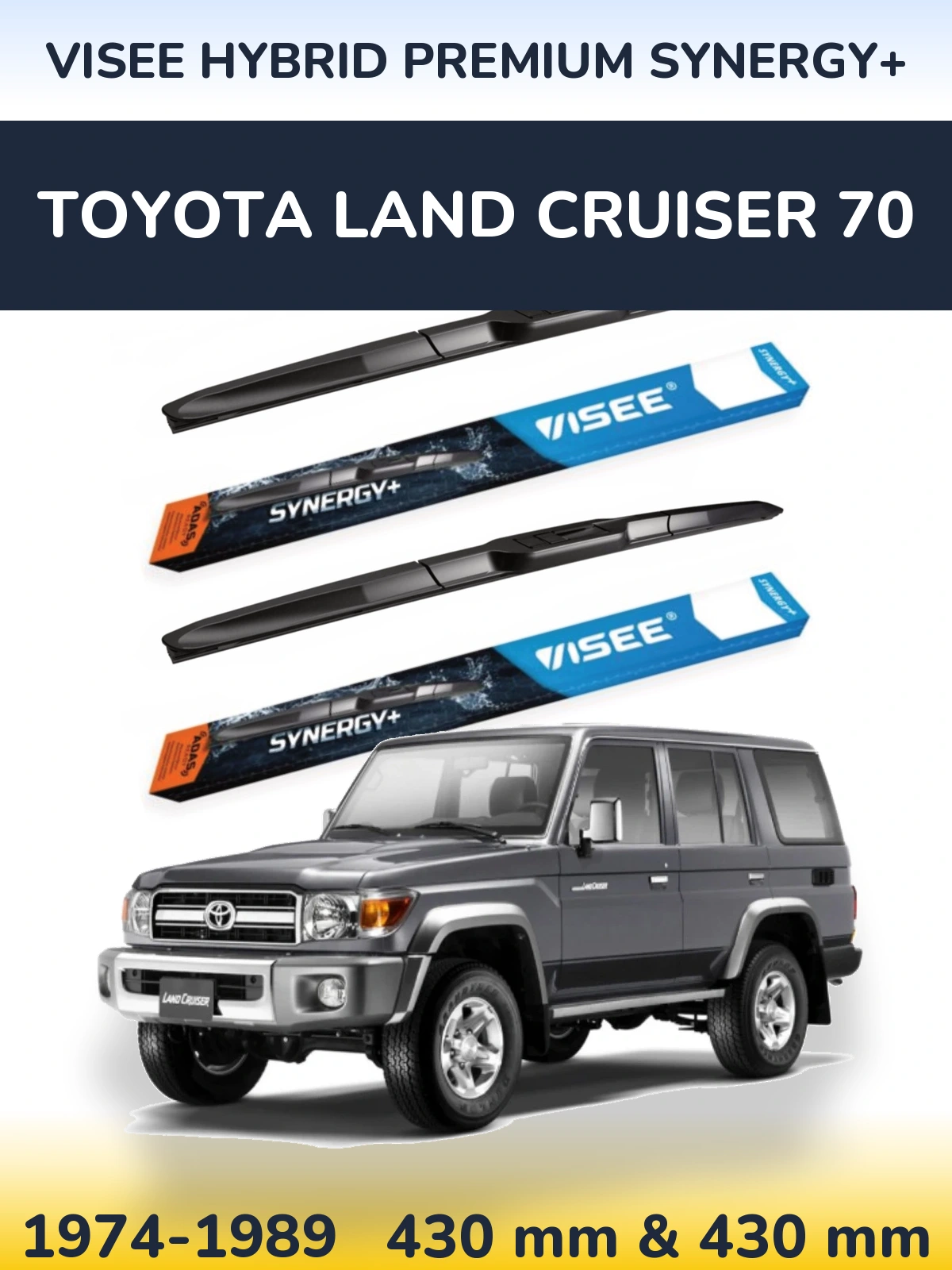 Sada předních stěračů VISEE HYBRID PREMIUM SYNERGY+ 430 a 430 mm pro Toyota Land Cruiser 70 1974-1989