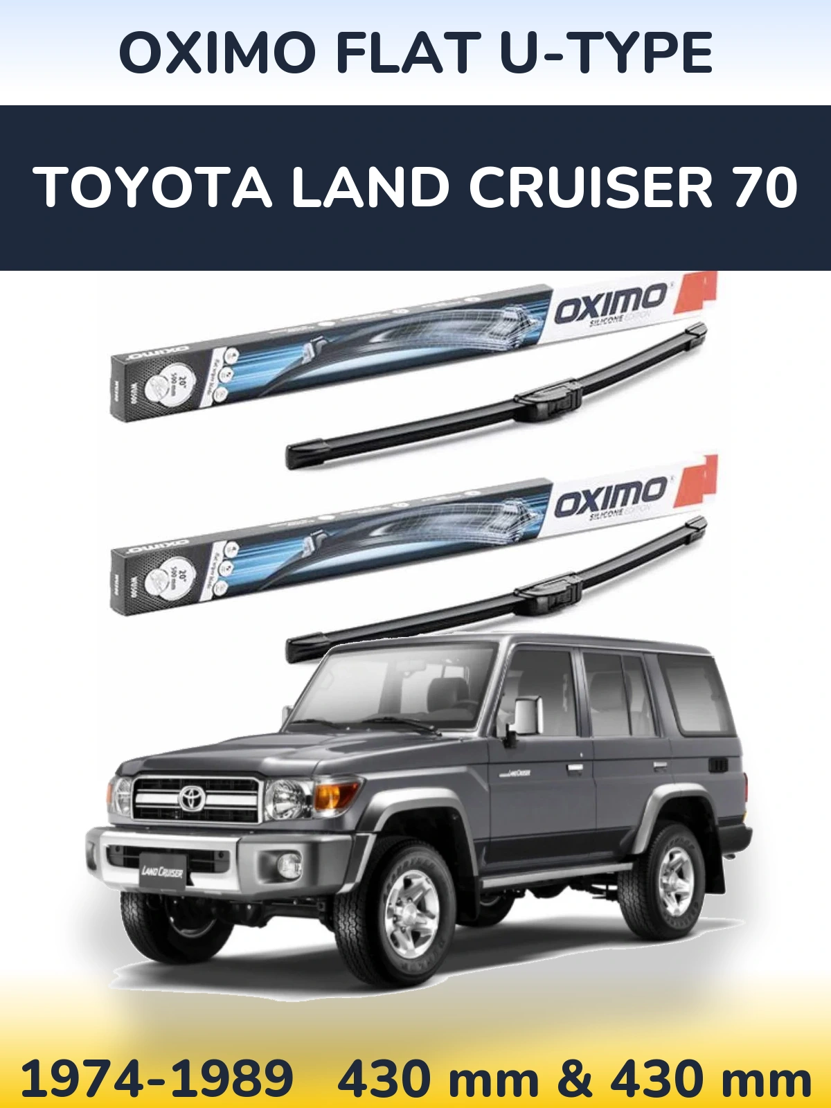 Sada předních stěračů Oximo Flat U-type 430 a 430 mm pro Toyota Land Cruiser 70 1974-1989