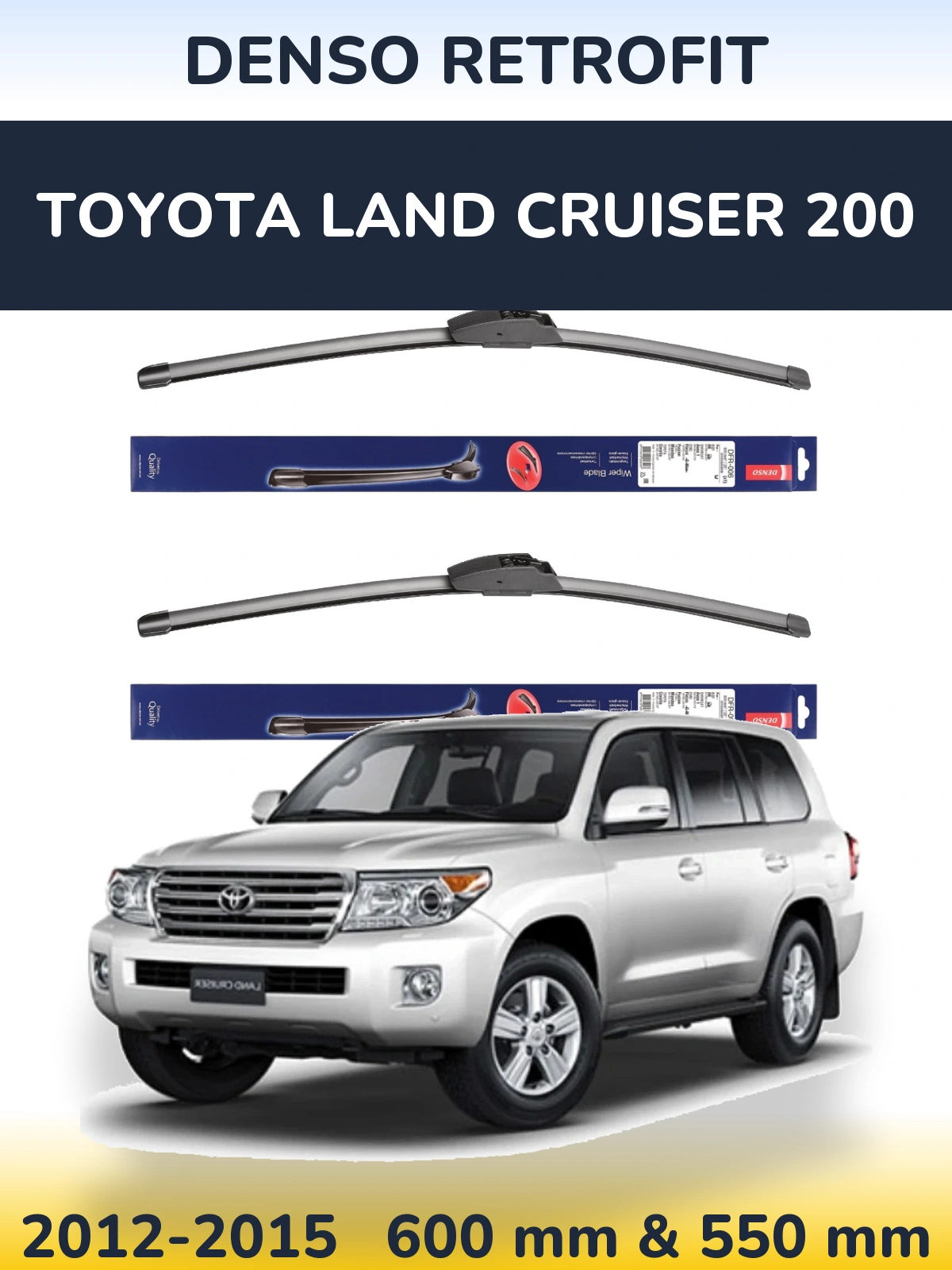 Sada předních stěračů Denso Retrofit 600 a 550 mm pro Toyota Land Cruiser 200 2012-2015