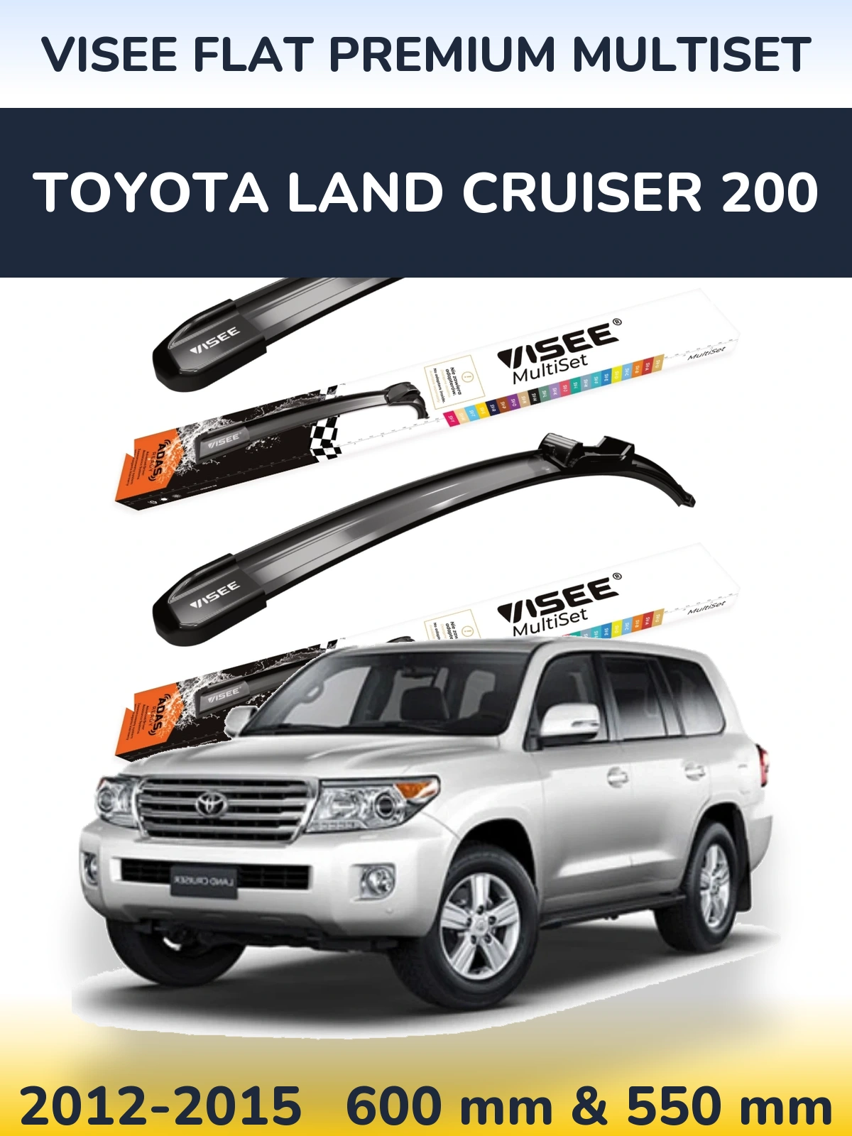 Sada předních stěračů VISEE FLAT PREMIUM MultiSet 600 a 550 mm pro Toyota Land Cruiser 200 2012-2015