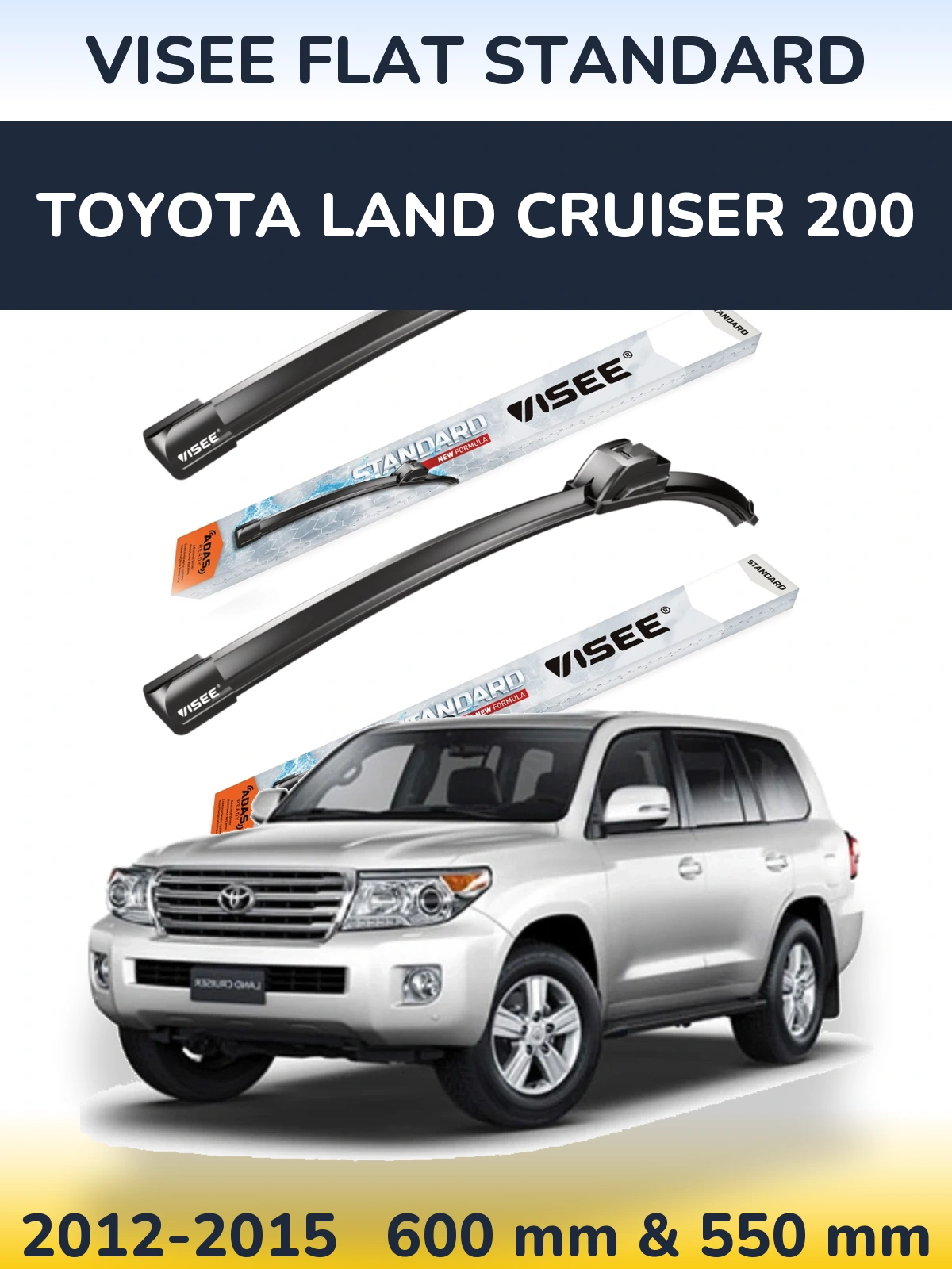 Sada předních stěračů VISEE FLAT STANDARD 600 a 550 mm pro Toyota Land Cruiser 200 2012-2015