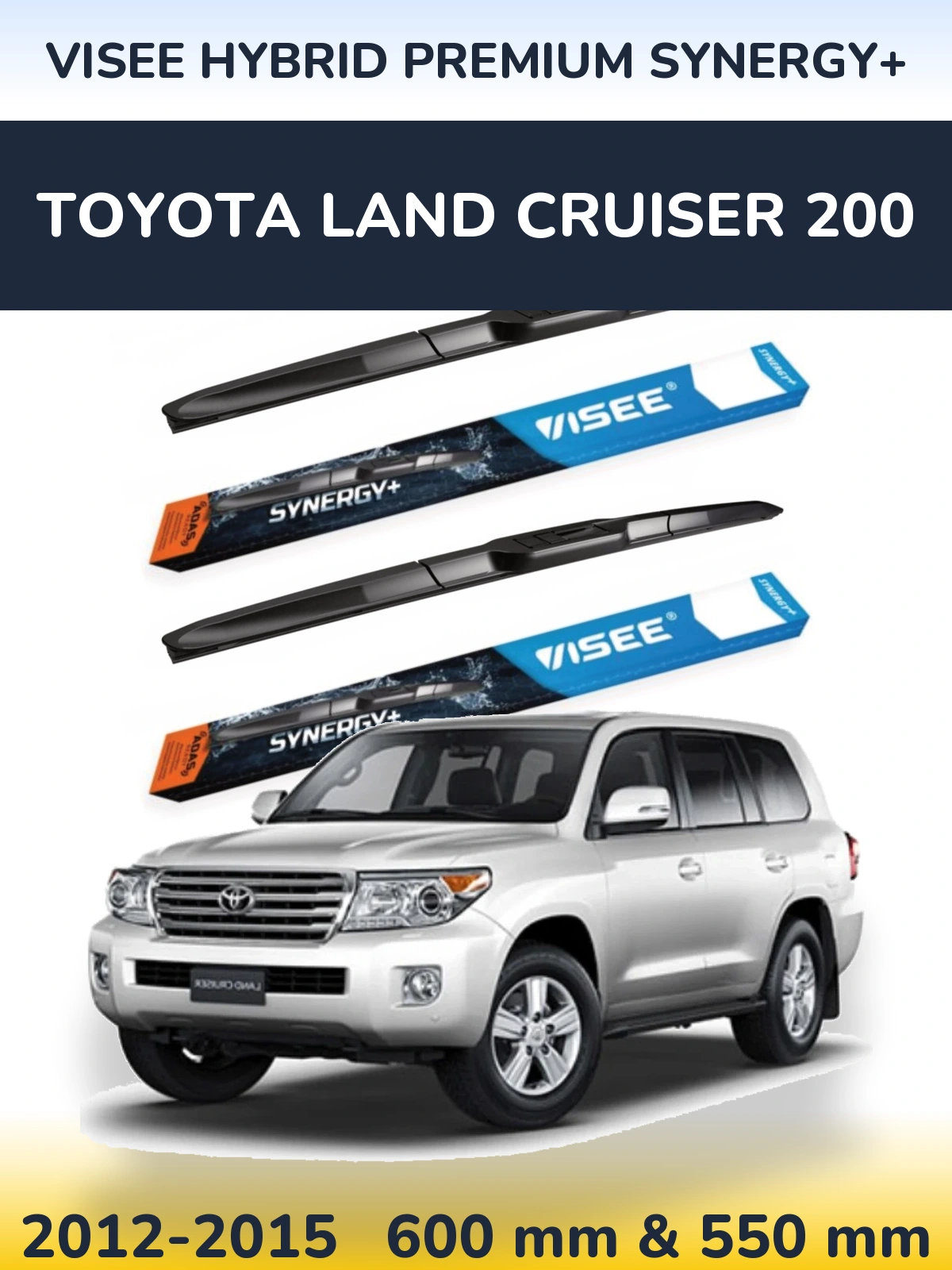 Sada předních stěračů VISEE HYBRID PREMIUM SYNERGY+ 600 a 550 mm pro Toyota Land Cruiser 200 2012-2015